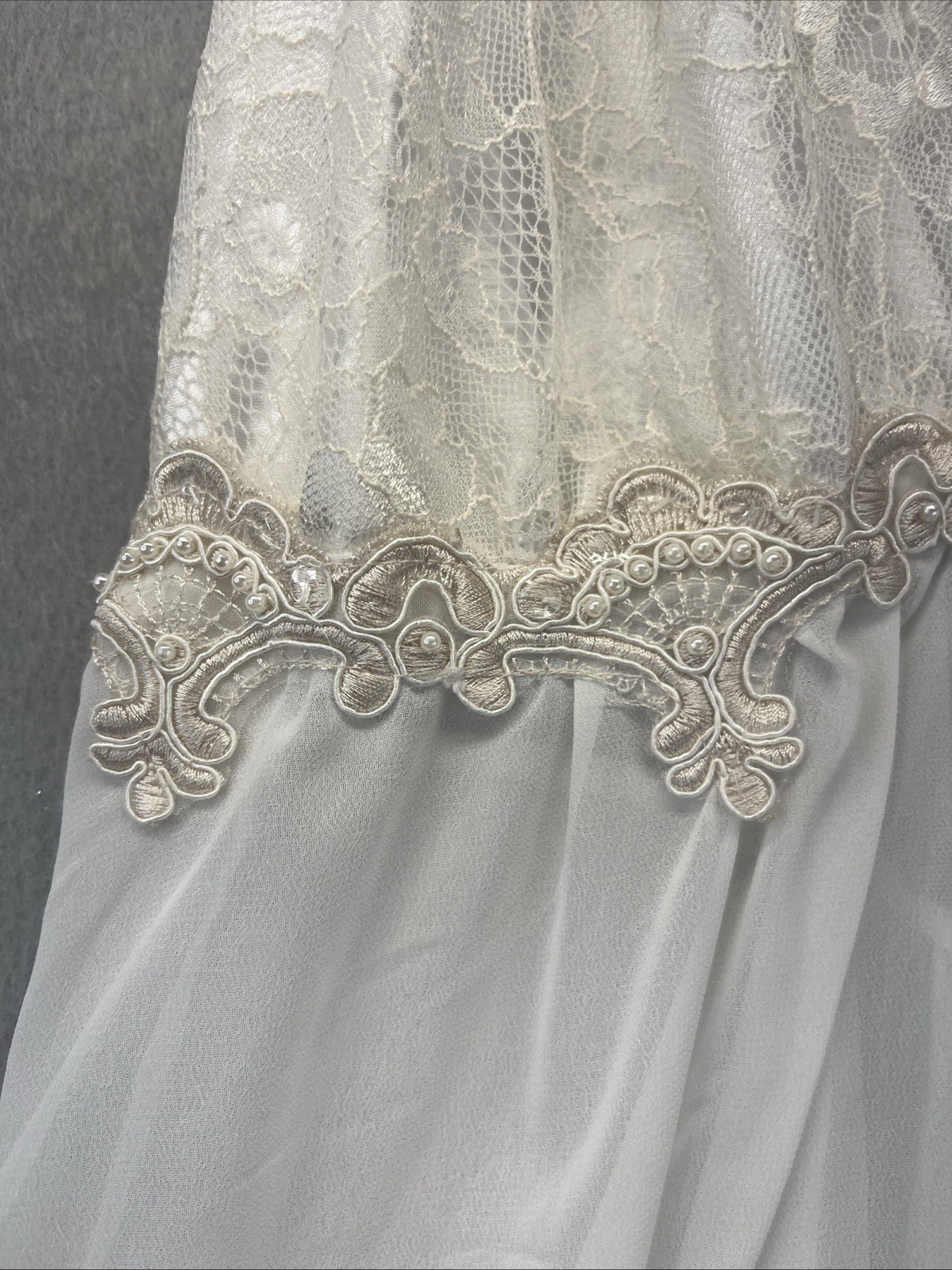 Linea Donatella Silky Sheer Embroidery Satin Lace Nightgown S Vintage Ivory