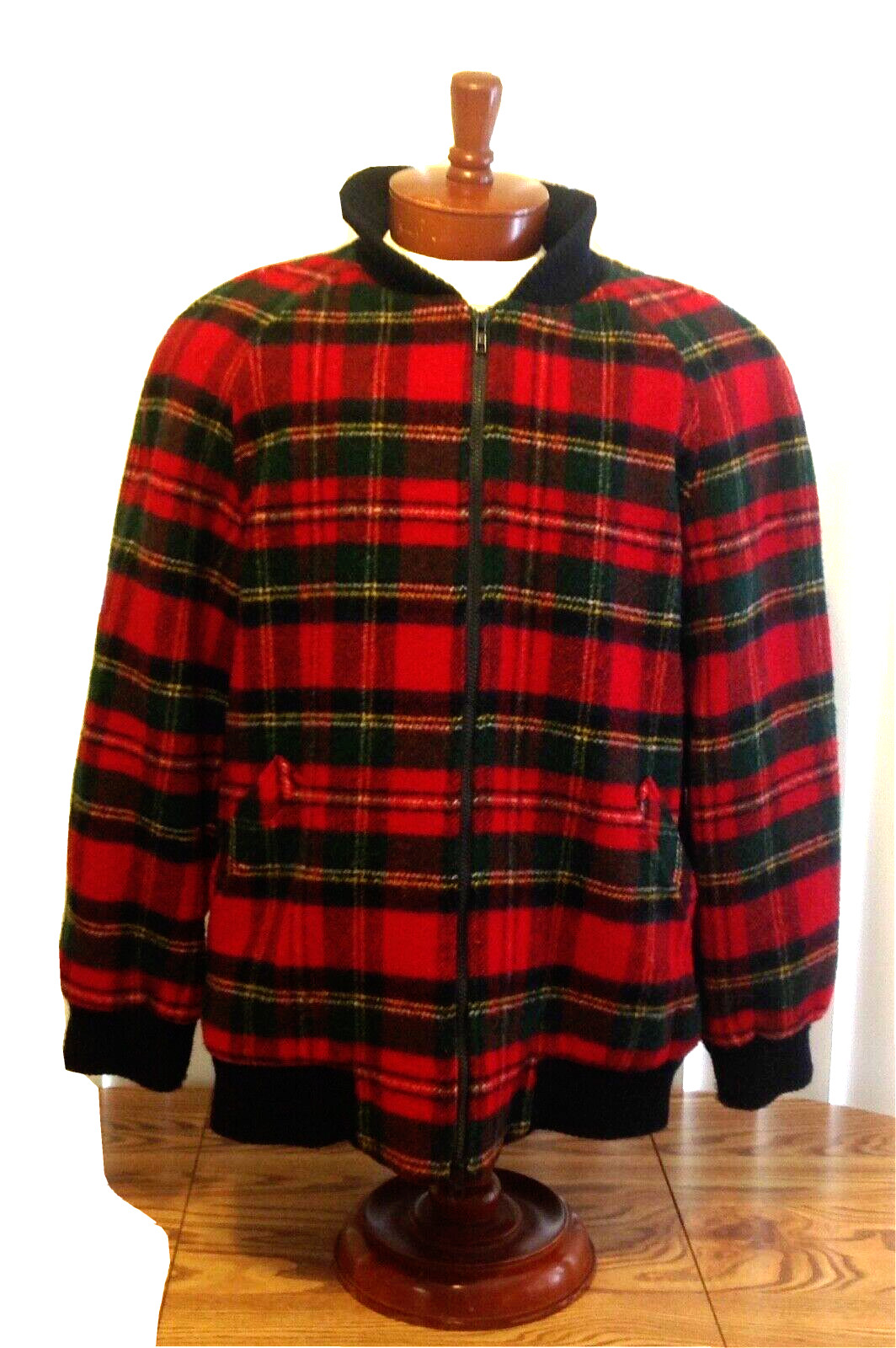 Mackintosh New England Red Tartan Plaid Jacket Wool Nylon Zip Women’s 14