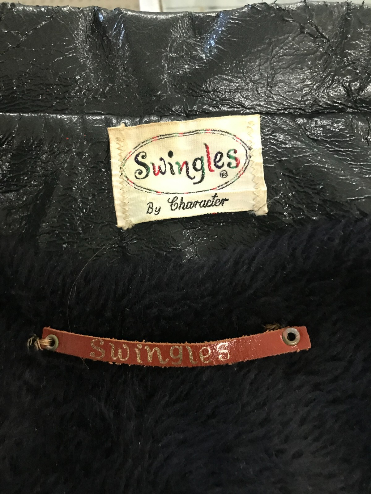 Vtg Swingles by Character MCM 70s Hippie Black Crinkle Pleather Jacket Coat Med