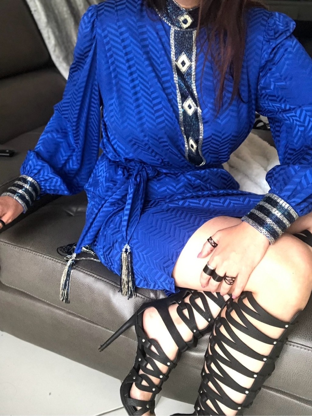 Vintage Lillie Rubin Royal Blue rLong Sleeve Belted Midi Dress
