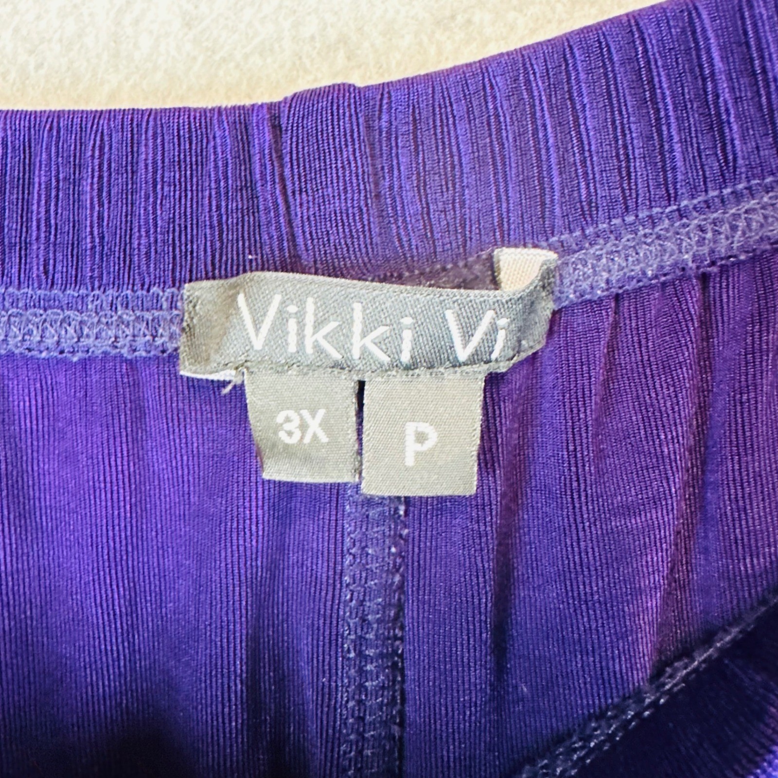Vikki Vi Womans 3X Petite Wide Leg Pants Pull On Stretch Purple Slinky Travel