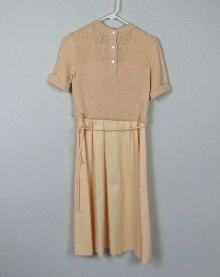 VTG 80S CIAO Ltd 100% Cotton Sweater Dress Pleated Belted Career Secretary Geek