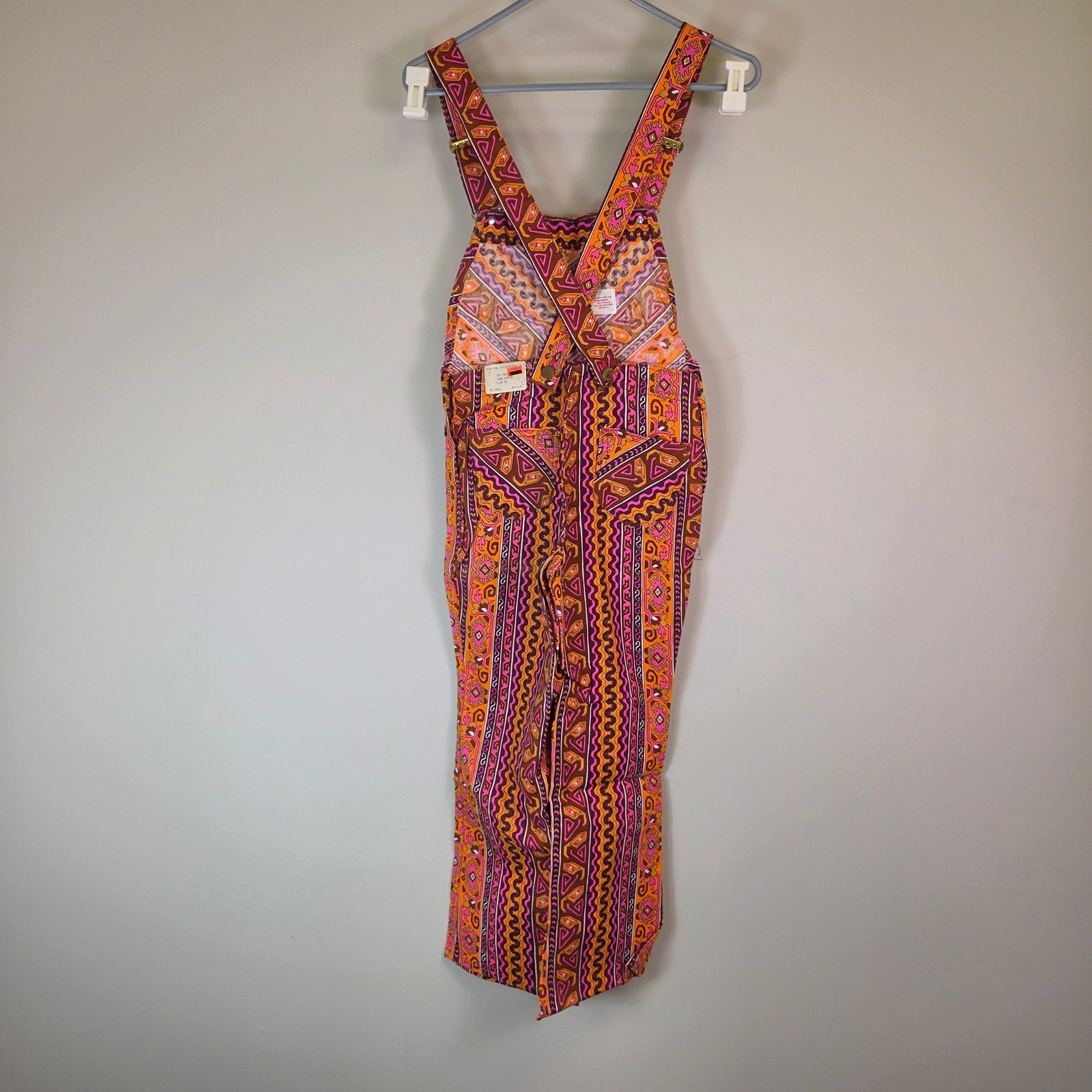 Vintage Fly Mfg Co Geometric Print Cotton Overalls Orange Pink Purple Size 12
