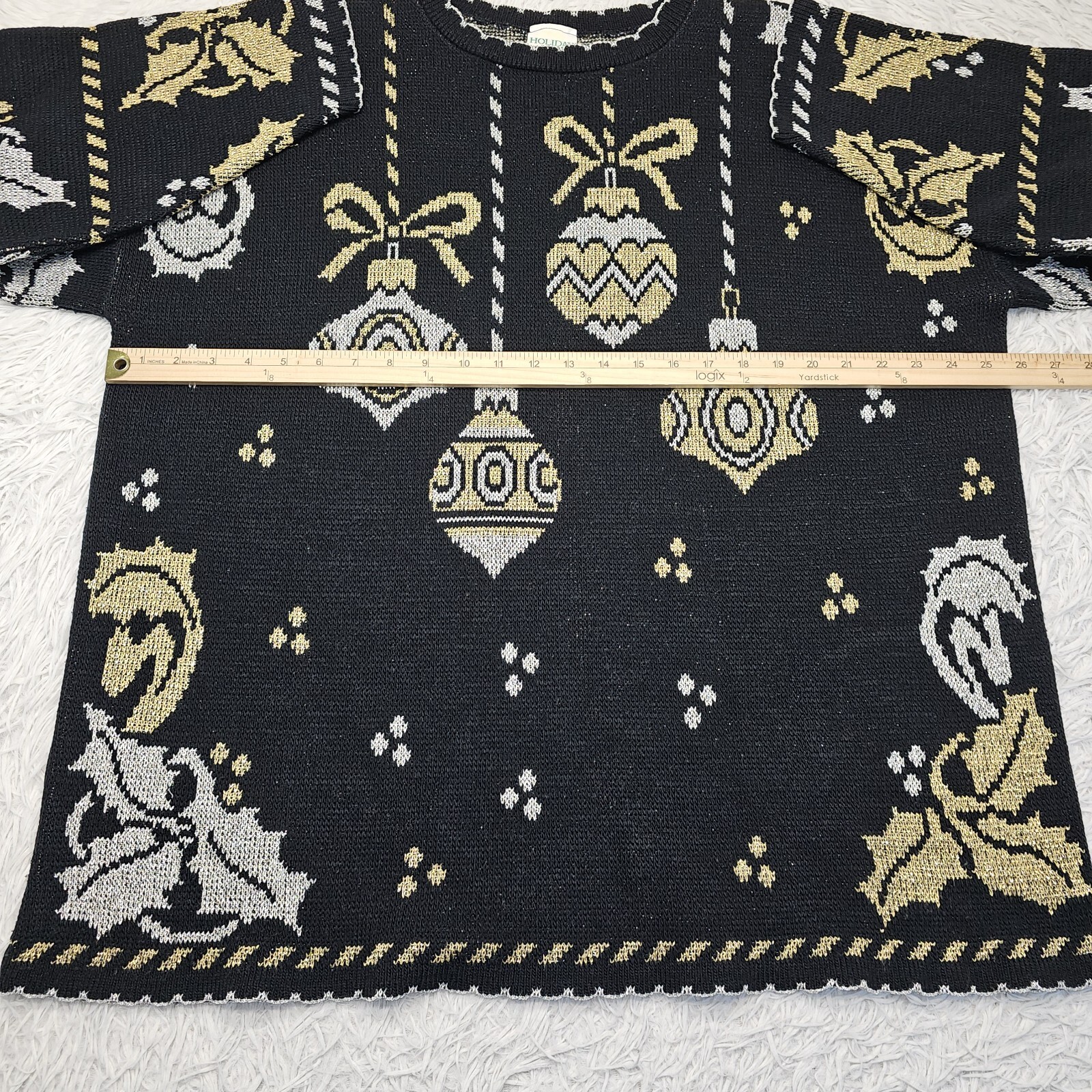 Vintage Holiday Time Women’s Size 22W Black Metallic Ornament Christmas Sweater