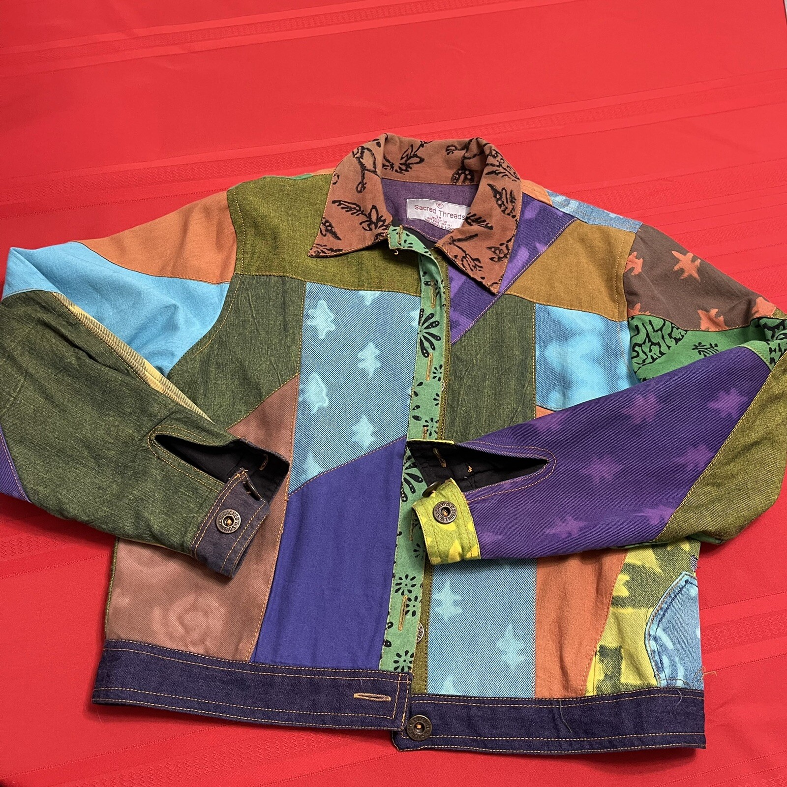 Sacred Threads Women’s Hippie Retro Boho Patcheork Jacket Size Small