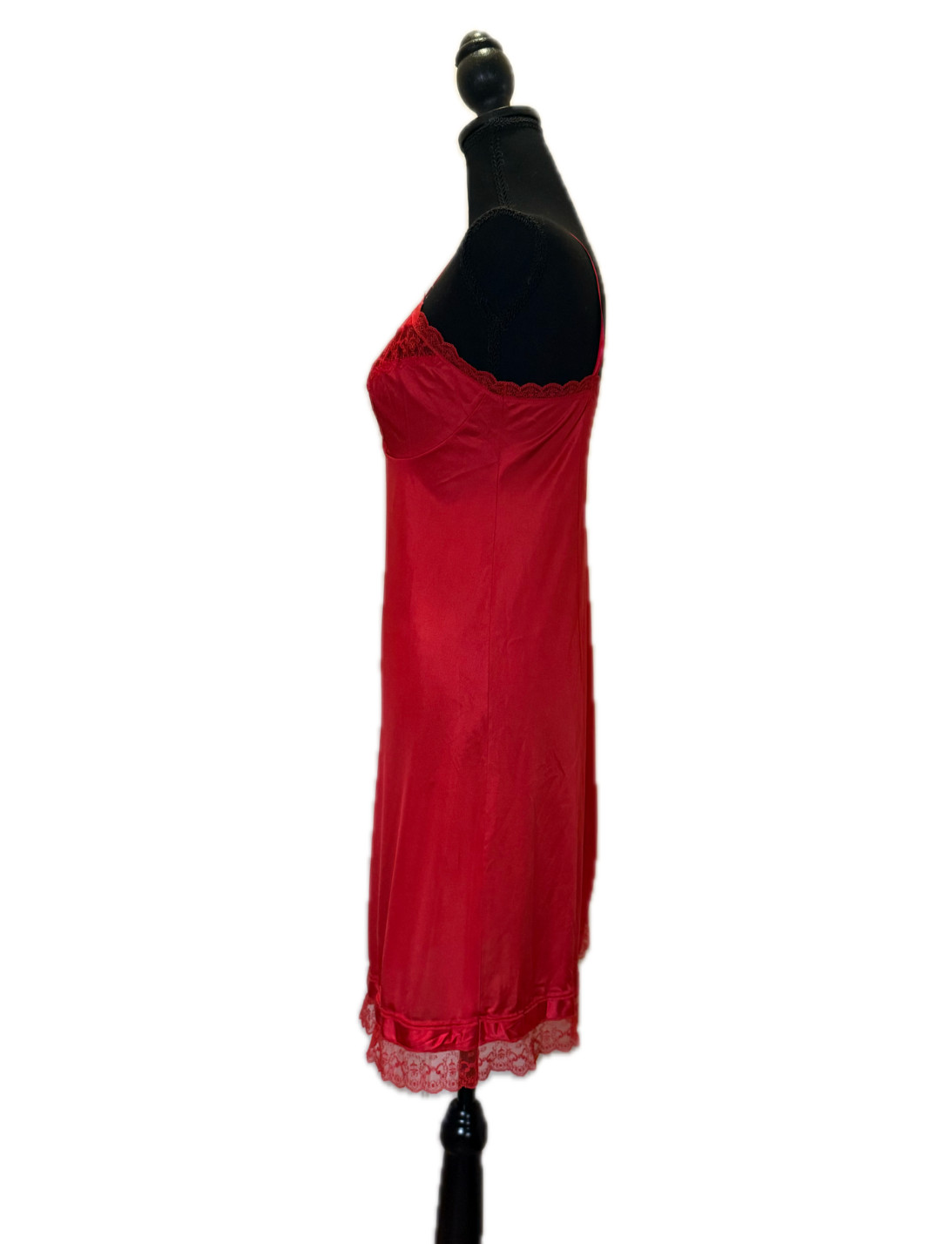 Vintage Red Vanity Fair Women’s Lace Slip Dress Lingerie Made in USA Size 34