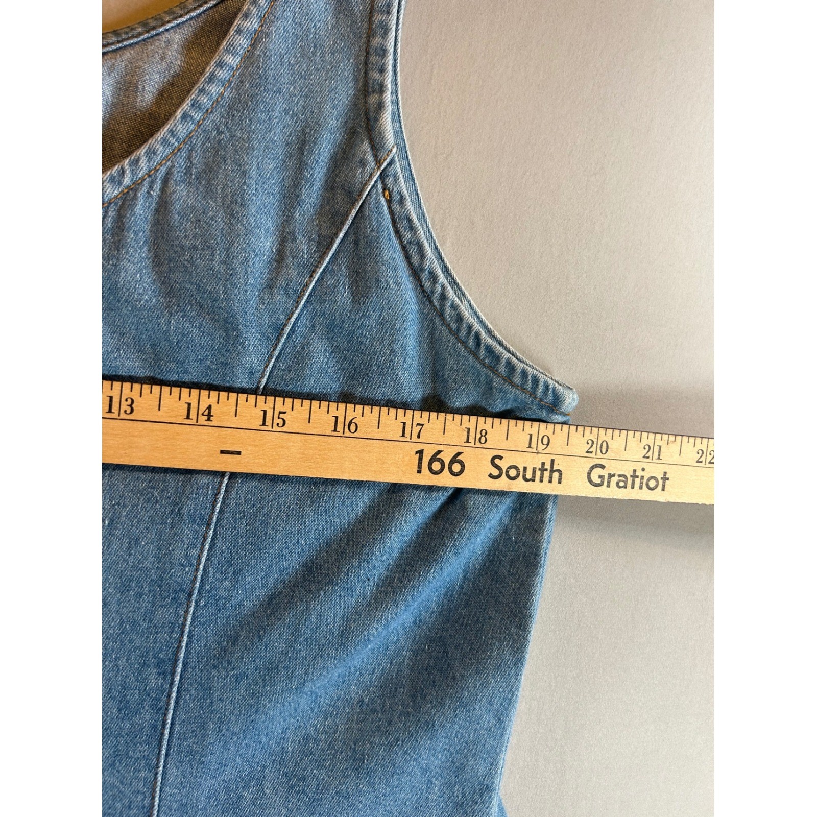 Vintage Blue Denim Pinafore Dress Sleeveless A-Line Scoop Neck YKK Zipper Medium
