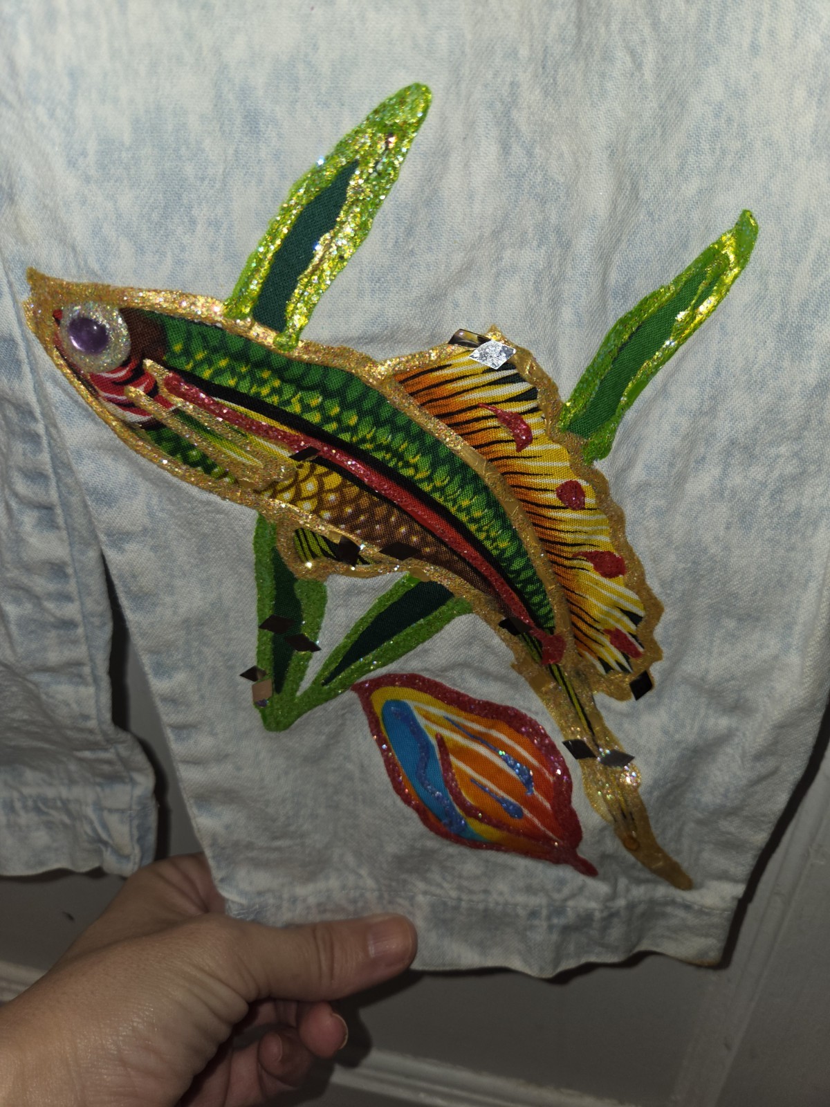 Vintage 80’s OOAK Handpainted Janika Designs Denim Jumpsuit. Fish. Art To Wear M