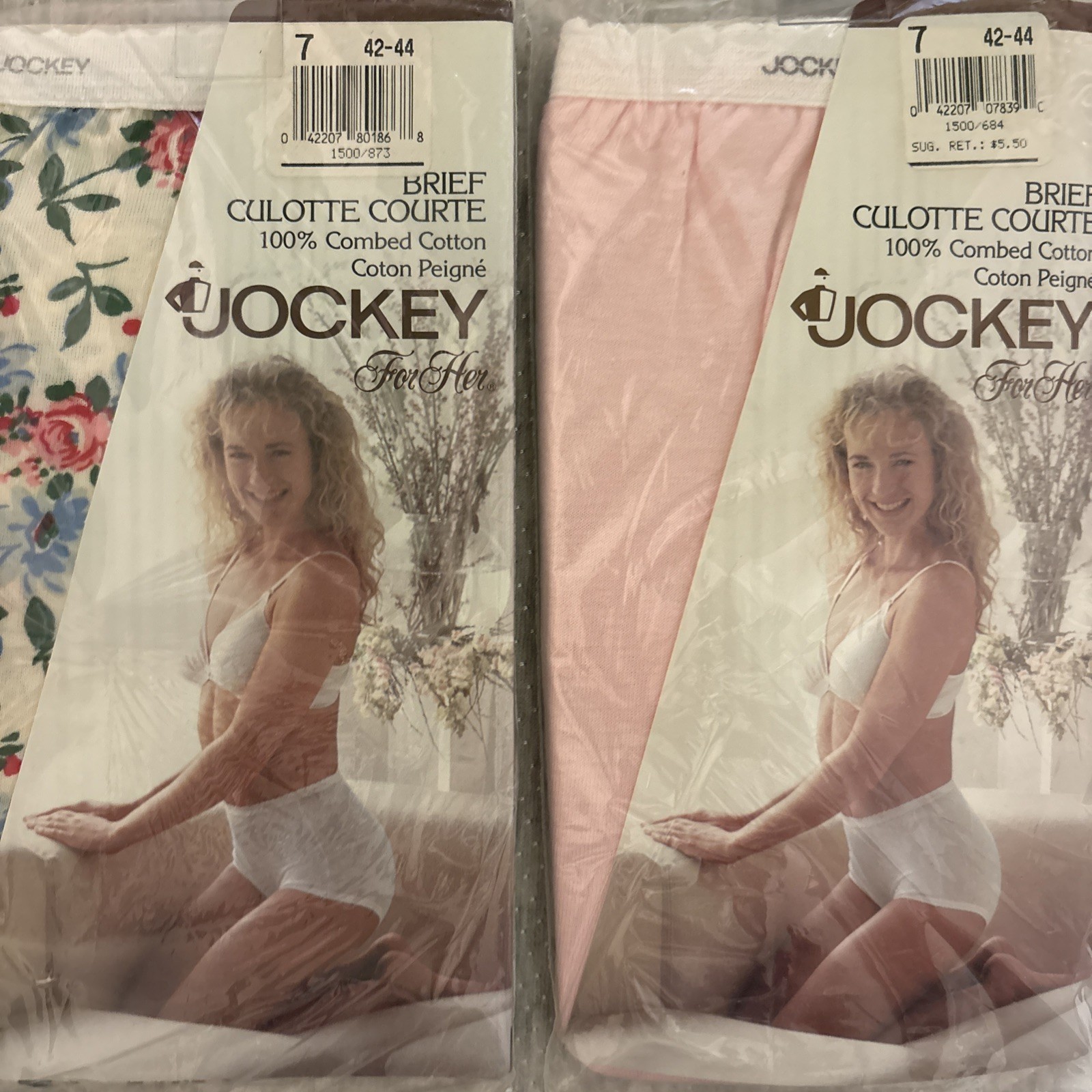Jockey Vintage Pink & Floral Gold Culotte Courte Brief Panties, Size 7, Cotton