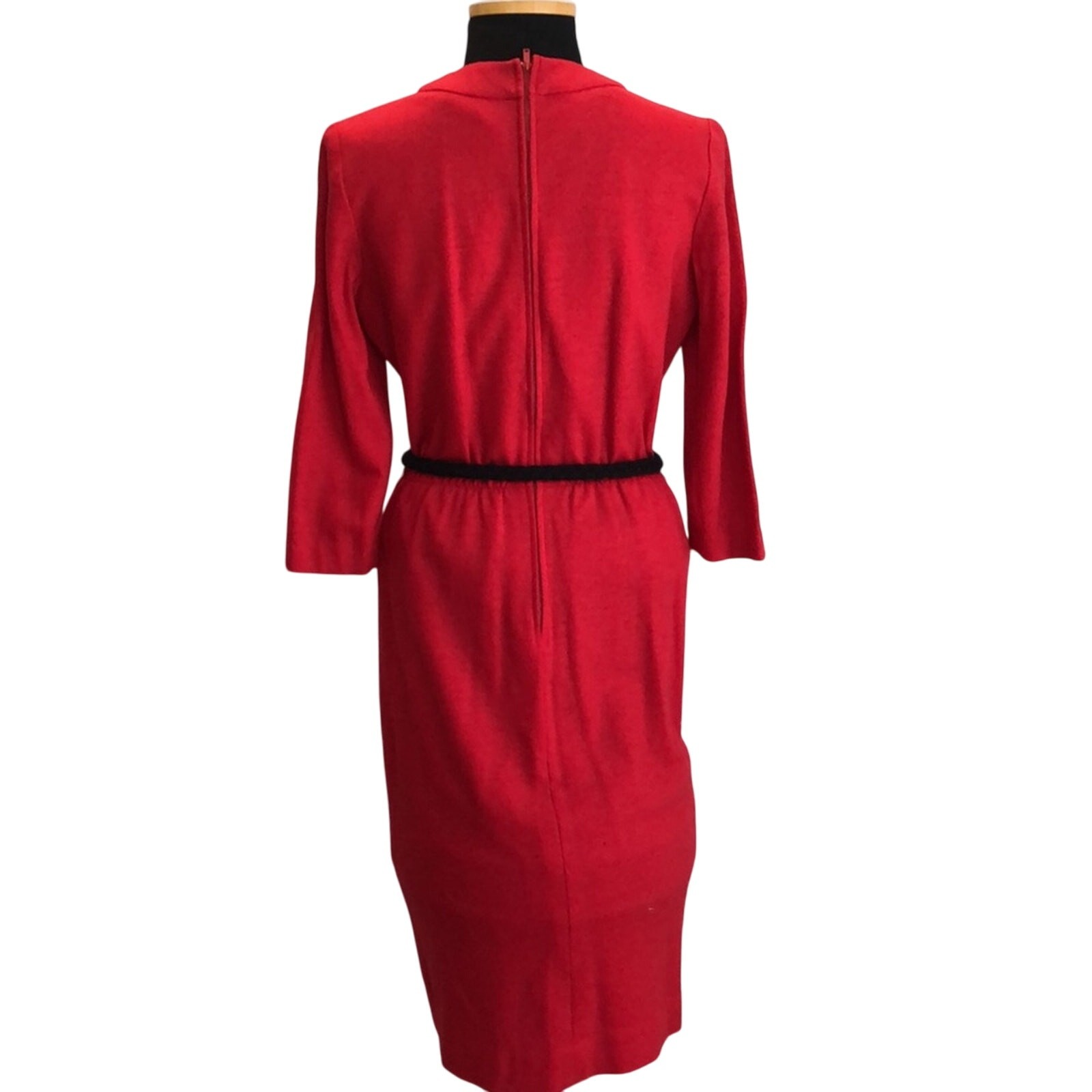 Vintage 70s dress red mock neck lined midi Merley size medium