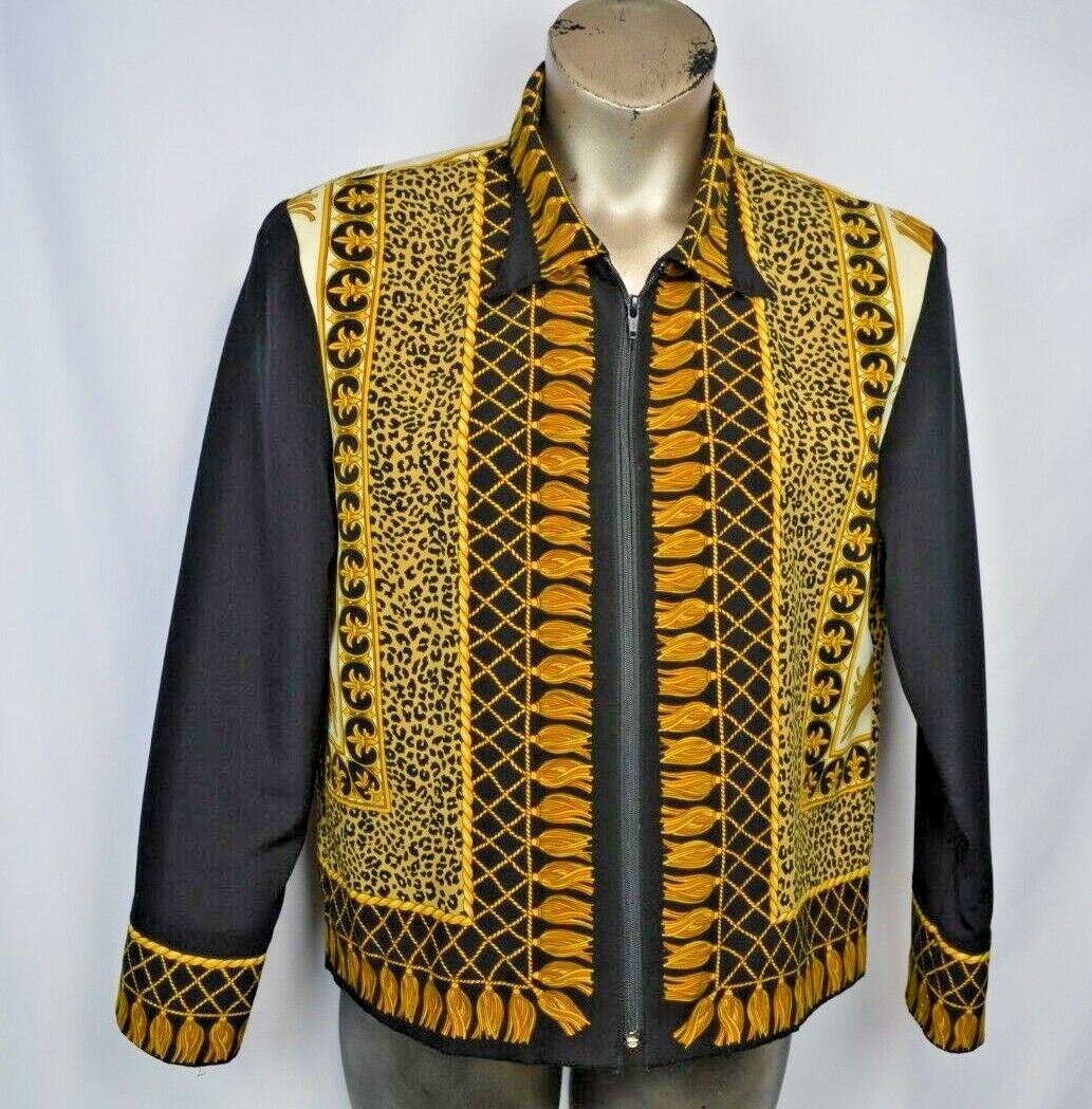 Vintage Woman’s Scarf Design Club Jacket 80’s Retro M Medium Jordana Leopard