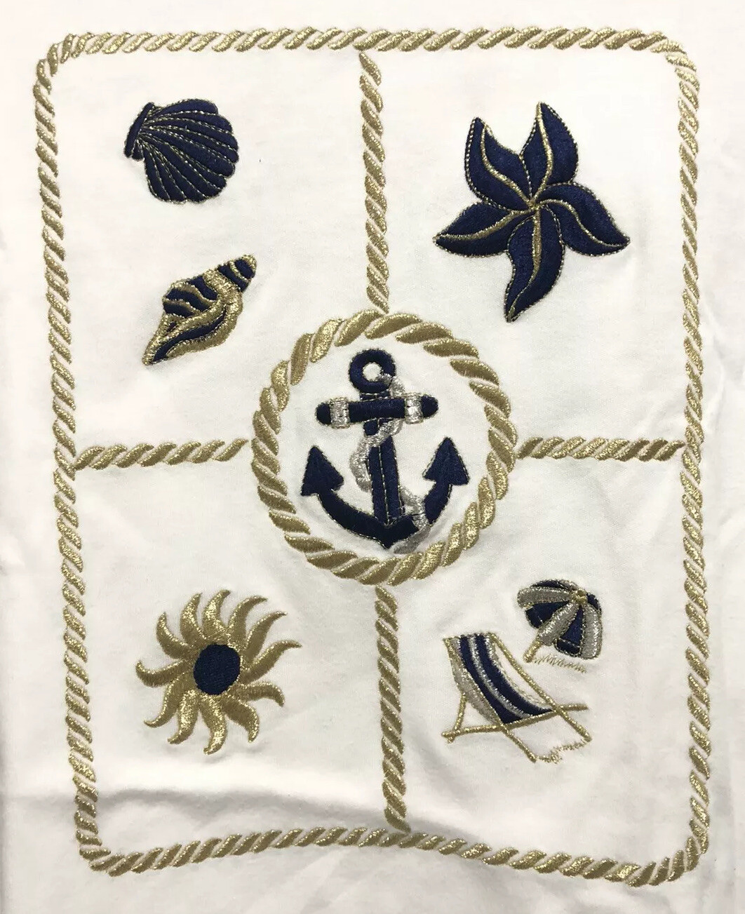 Vtg Molto Fino Womens Nautical Anchor Shell Gold Rope T-shirt Size M 100% Cotton