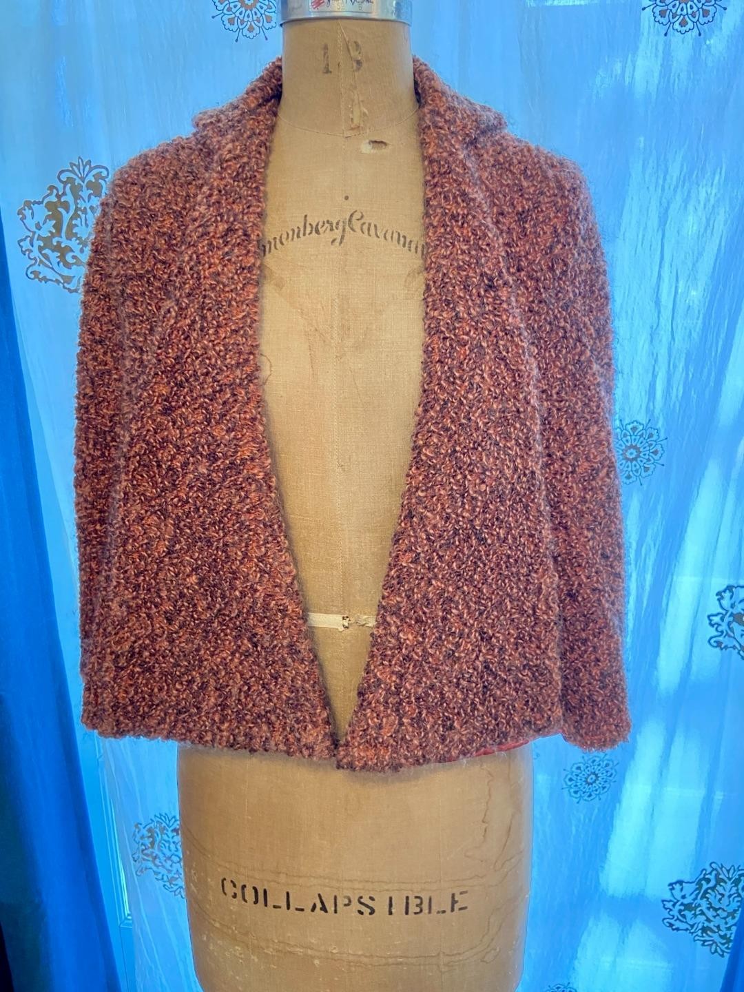 Vintage 30s 40s THE SPECIALTY HOUSE Orange Poodle Cloth Cape Capelet Whimsigoth