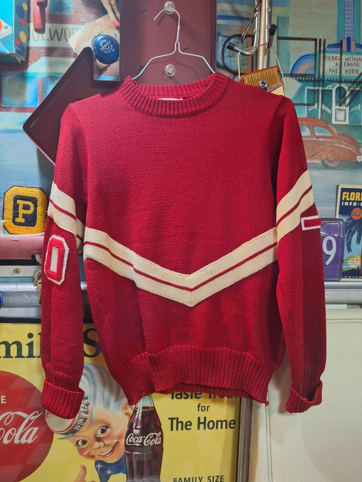 True Vintage Mid-century 1950s 1960s 100% Wool Cheerleader Sweater MED Size 34