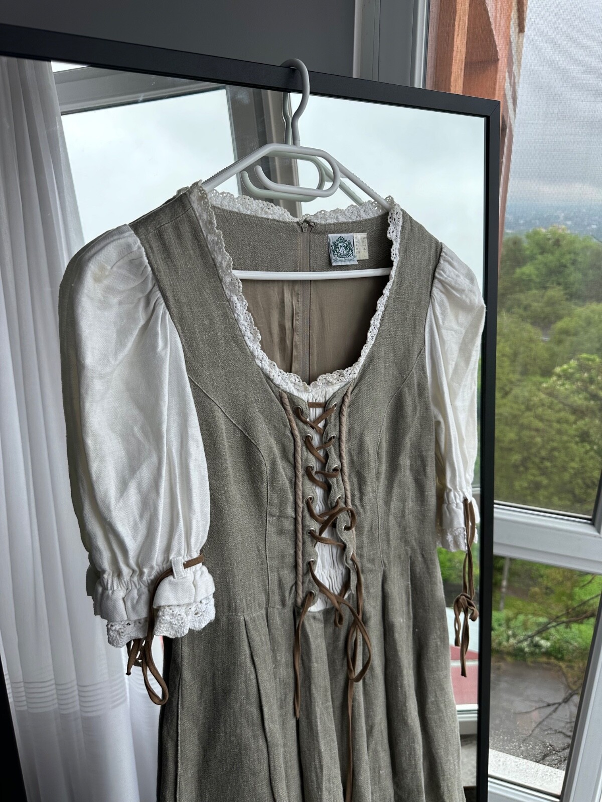 Vintage Hammerschmid Bavarian Austria Style Linen Woman Folk Long Dress Sz M