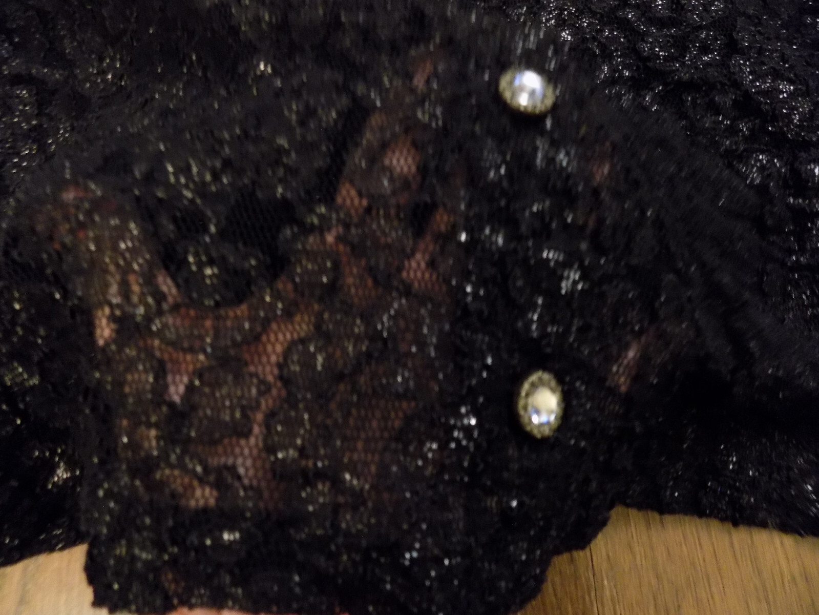 Shar ADE Nites Black Metallic Sparkle Holiday Sheer Lace Button Front Jacket 14W
