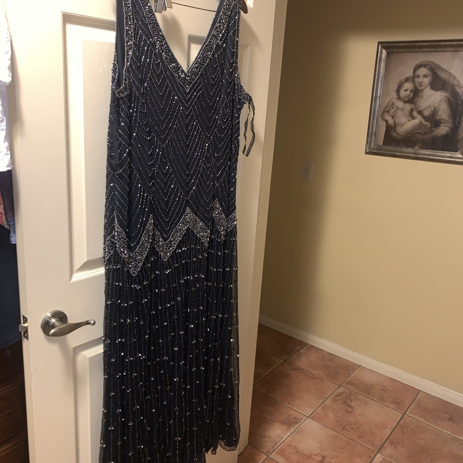 Flapper Dress 1920s Style Sequin Beaded Great Gatsby Party Size 20 Black /silvr