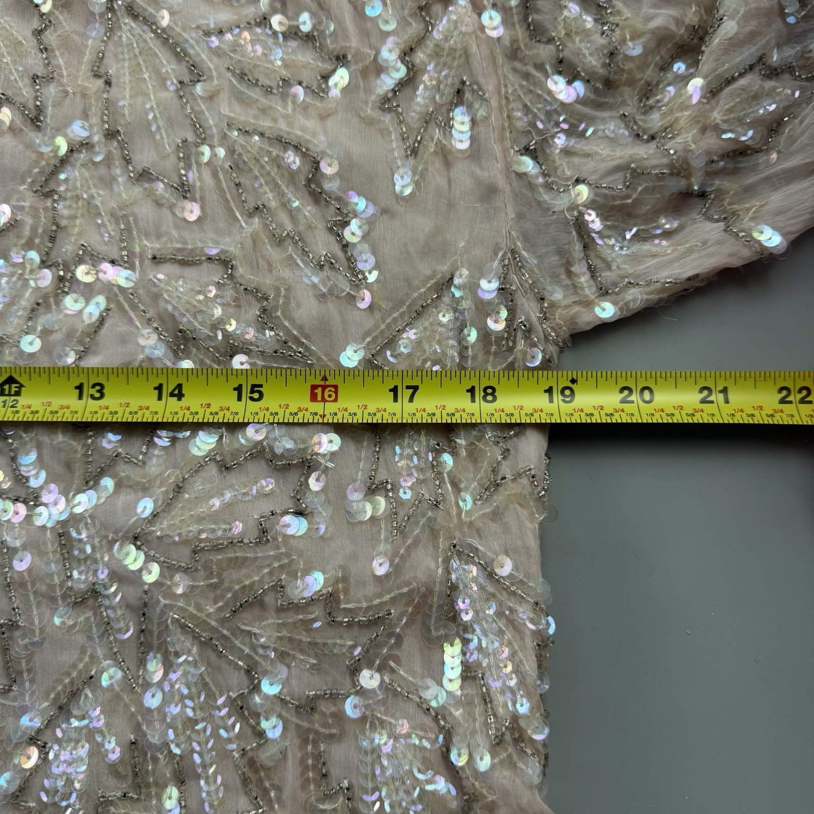 vtg 90s Saint Honore Silk Beaded Sequin Cocktail Dress Blush Pink M Art Deco