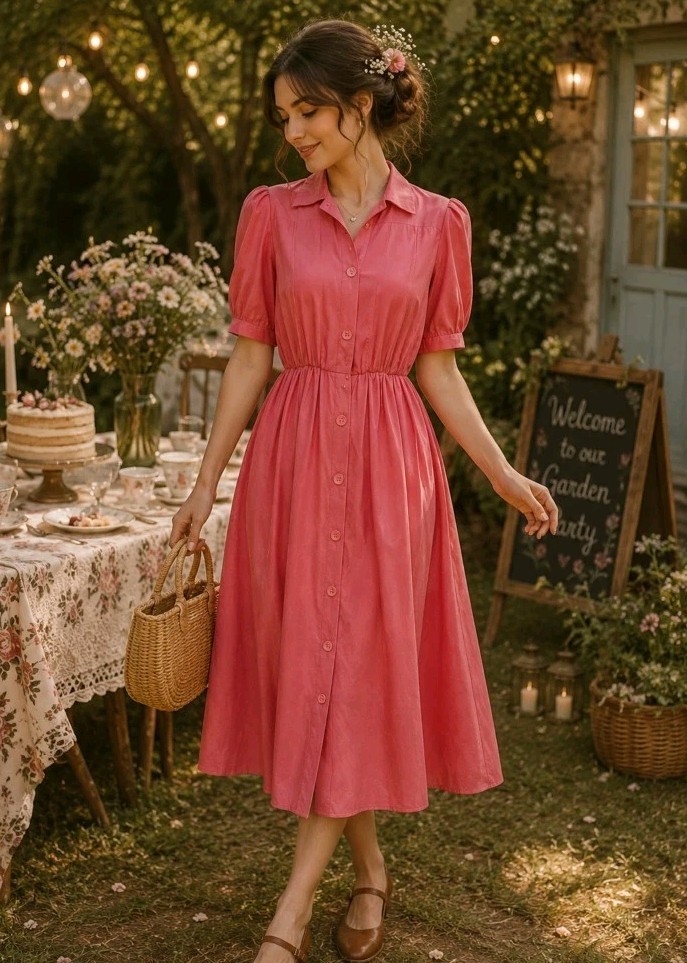 Frances Henaghan Coral Vintage Dress Women Secretary Size 4 Pink #CC