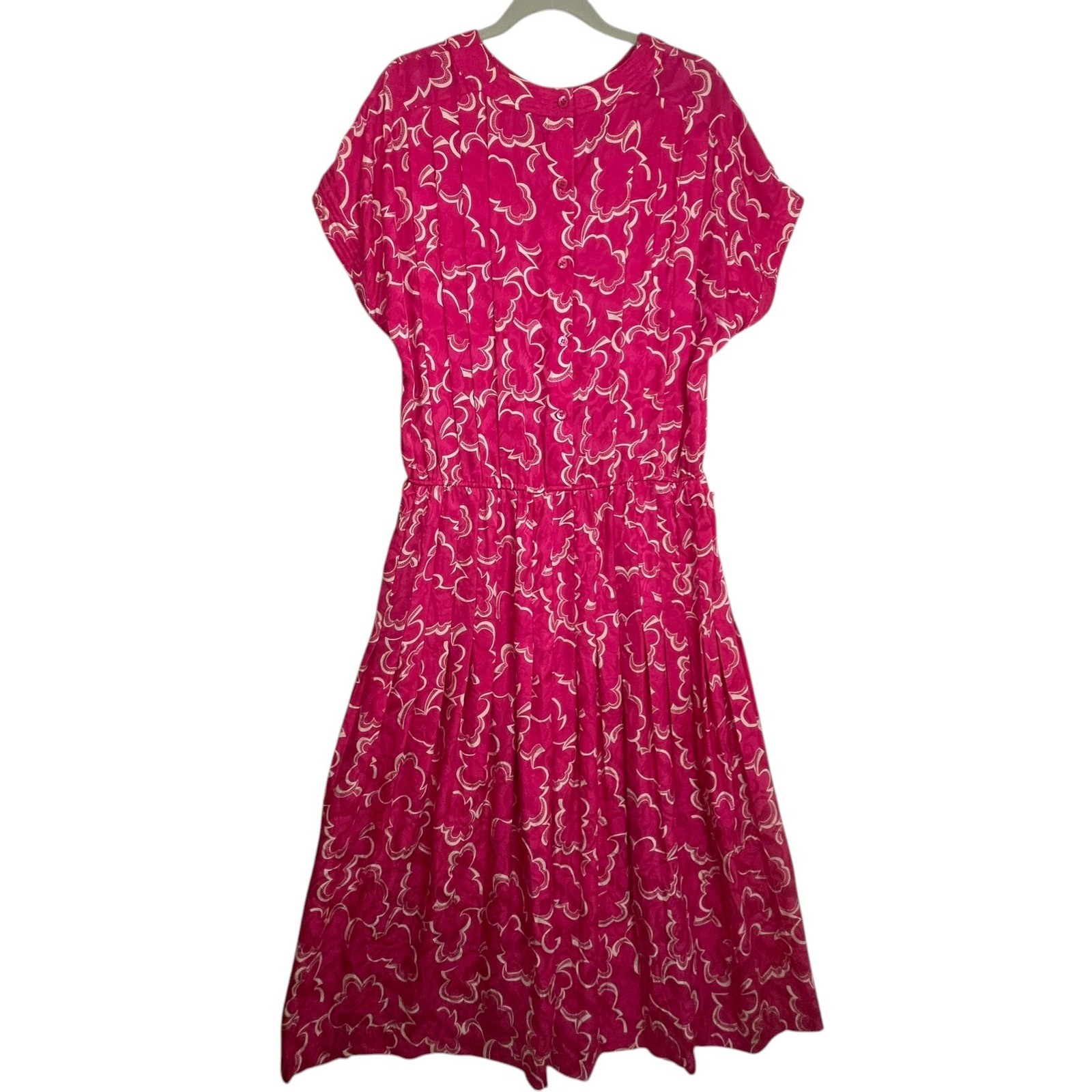 Argenti Vintage 100% Silk Magenta Pink Floral Jacquard Midi Dress Size 12