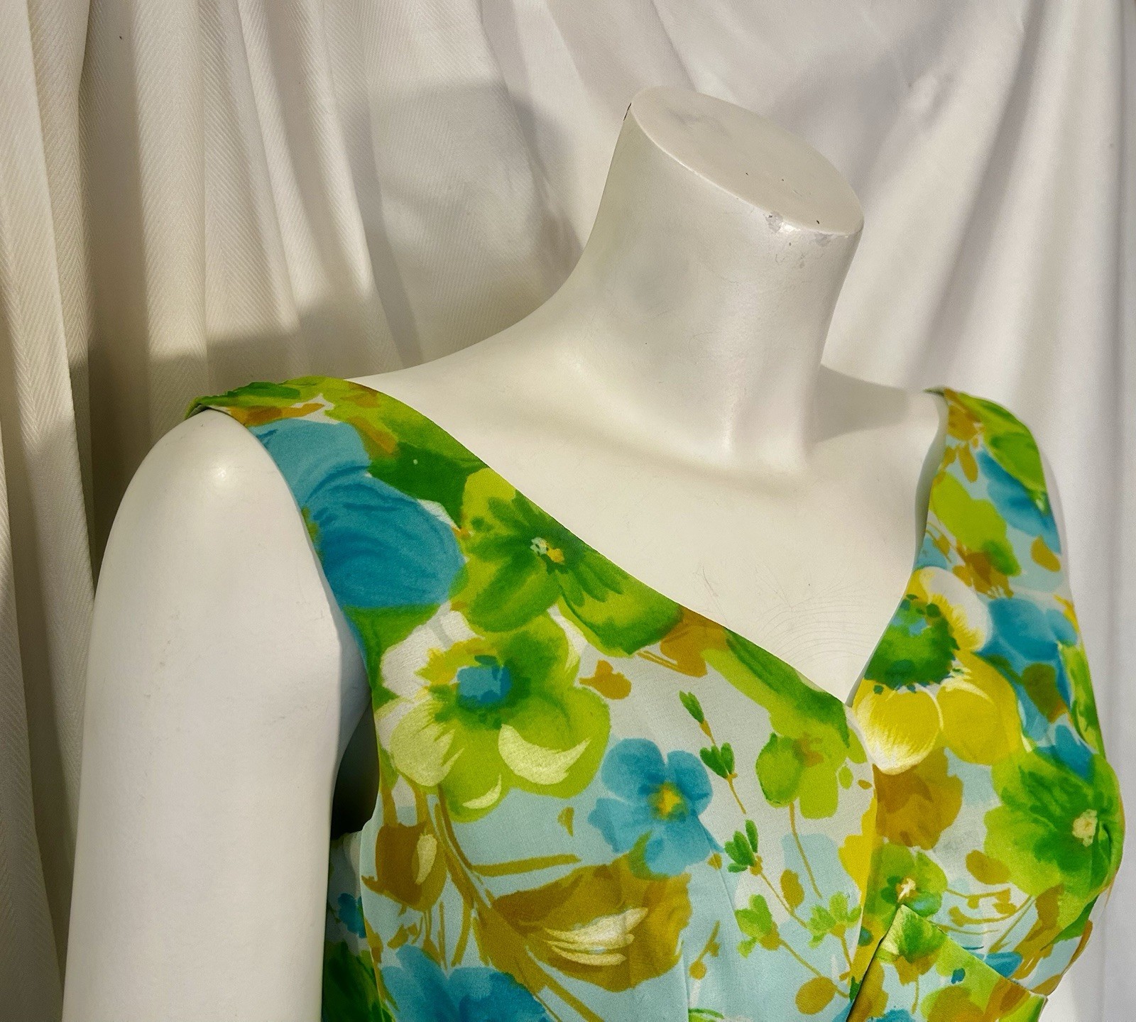 Vtg 60s 70s Goddess Hostess Fairy Floral Watercolor Gauzy Chiffon Maxi Dress