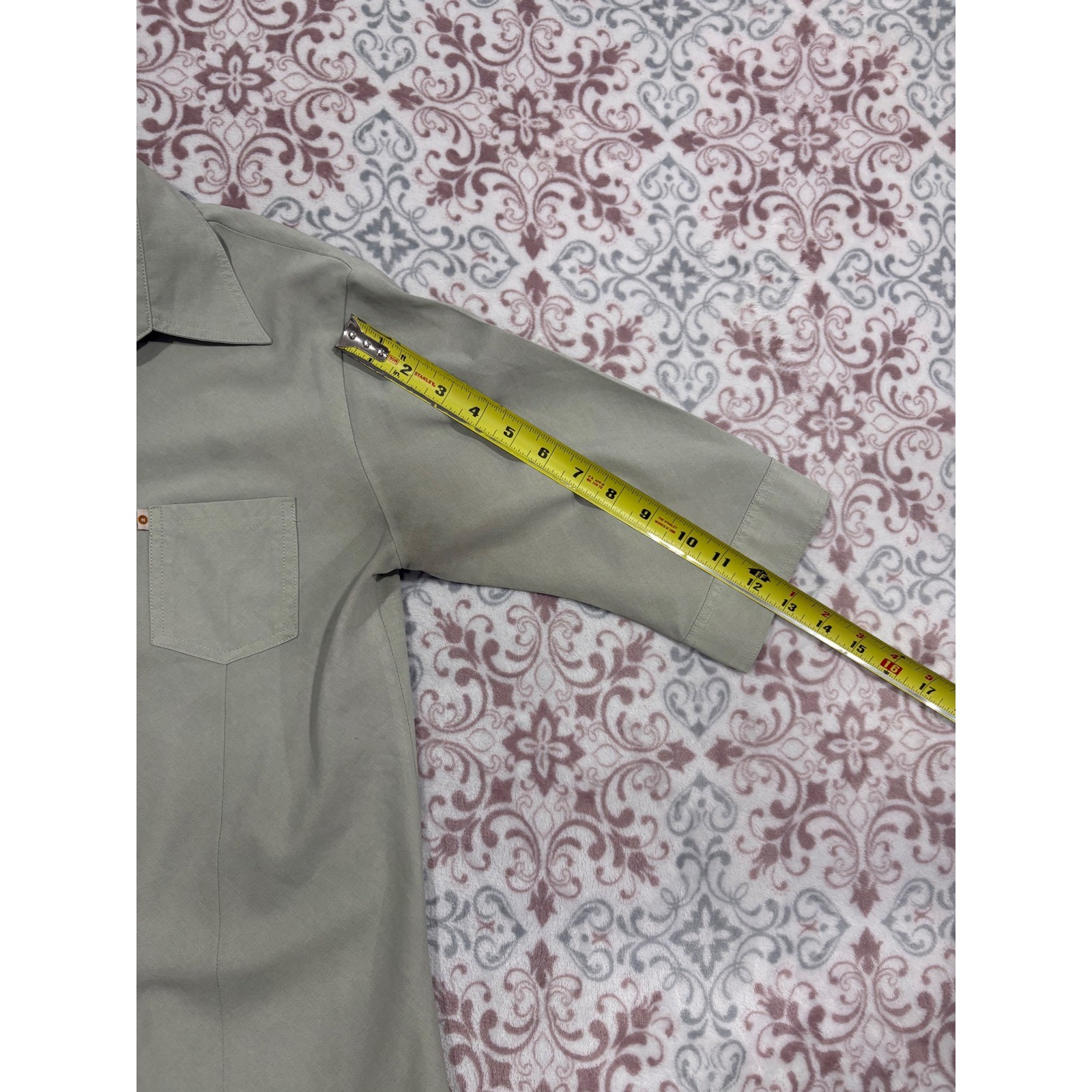 VTG Nick Name Vintage Sage Green ButtonUp Shirt XL Elbow Sleeve Utility Workwear