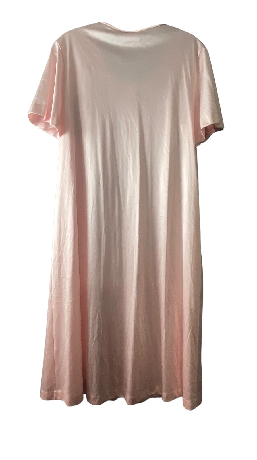 VTG Jolie Two Peignoir Nylon Silky Shiny Pink Sheer Flowers Embroidered MED