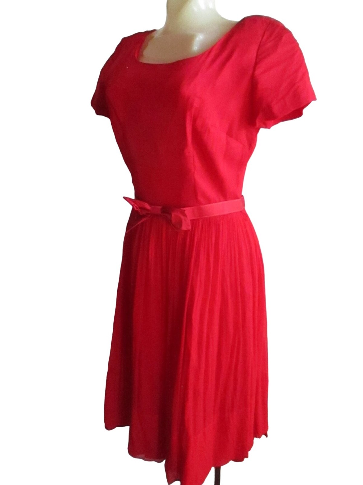 sz 14 True Vintage 1950’s Dress L’Aiglon Rayon Cherry Red Belted MCM Atomic