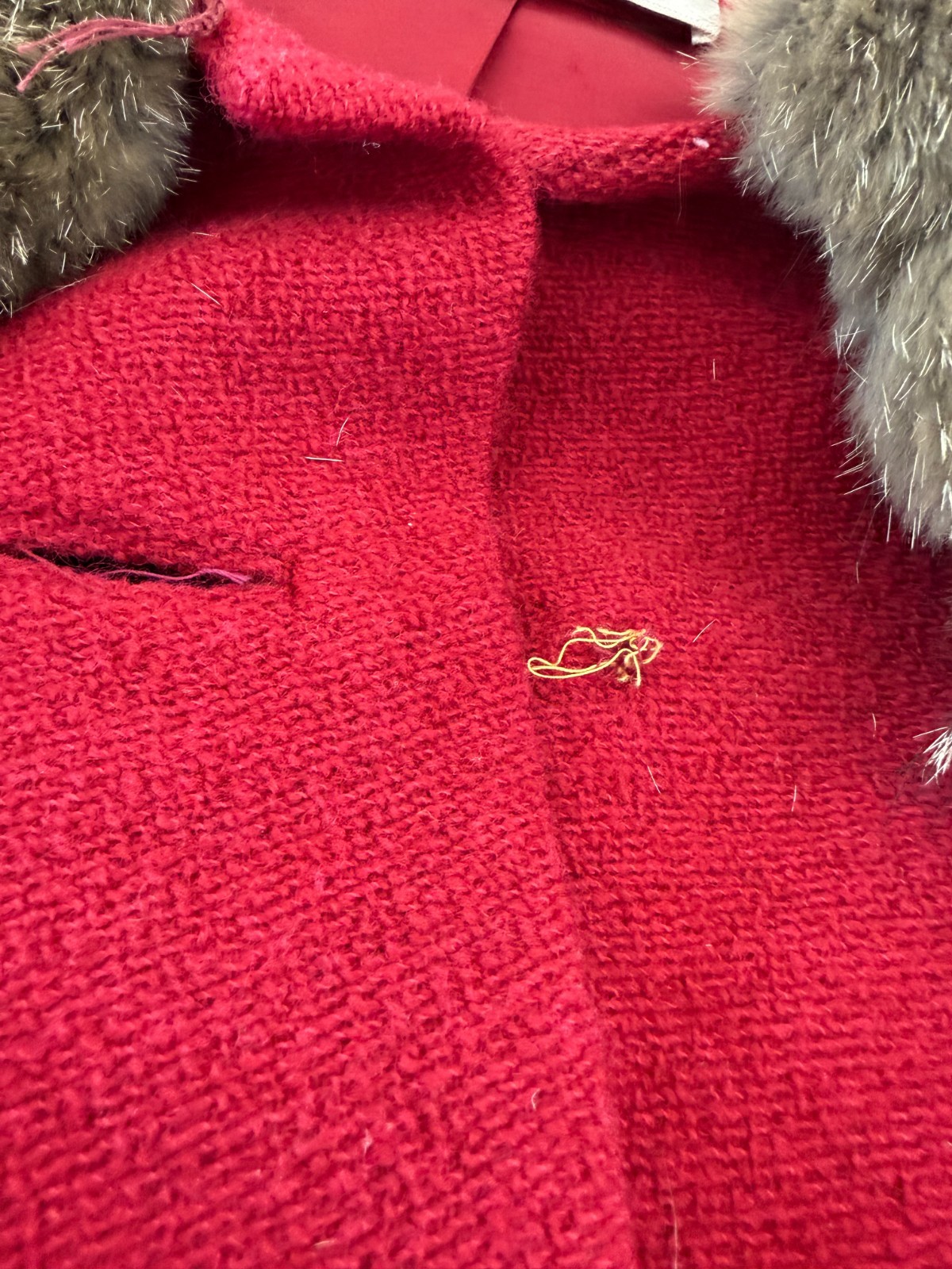 Vintage 1950s Shagmoor Cordonnet Bouclé Red Wool Swing Coat w/ Real Fur Collar