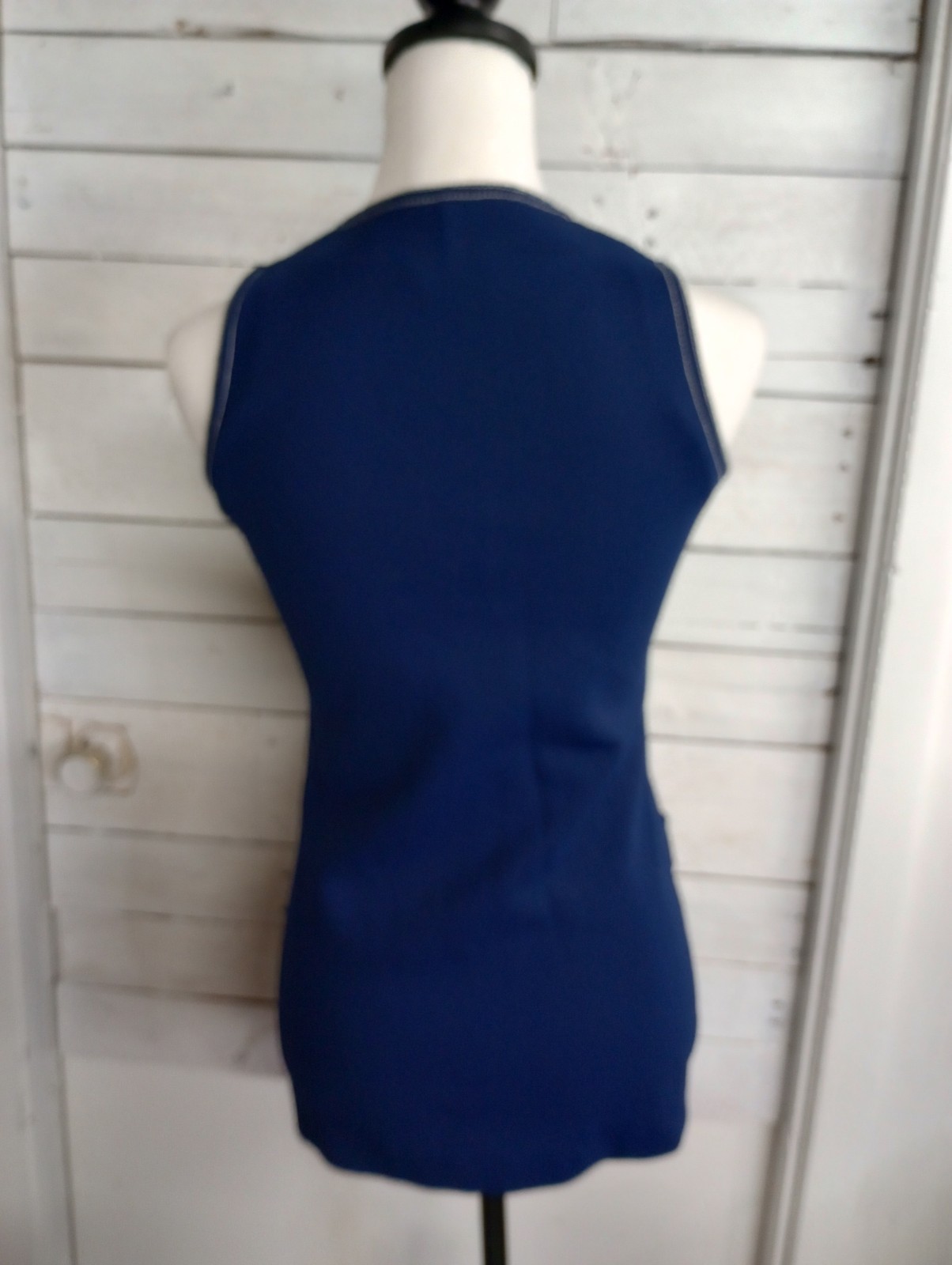 Vintage 70s Women’s Blue Vest Top Size Small Pockets Button Up Disco Boho
