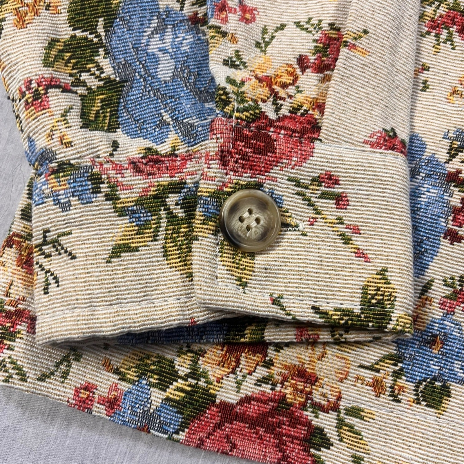 Tapestry Floral Zip Jacket Women’s Large Cottagecore Boho Rose Print Retro