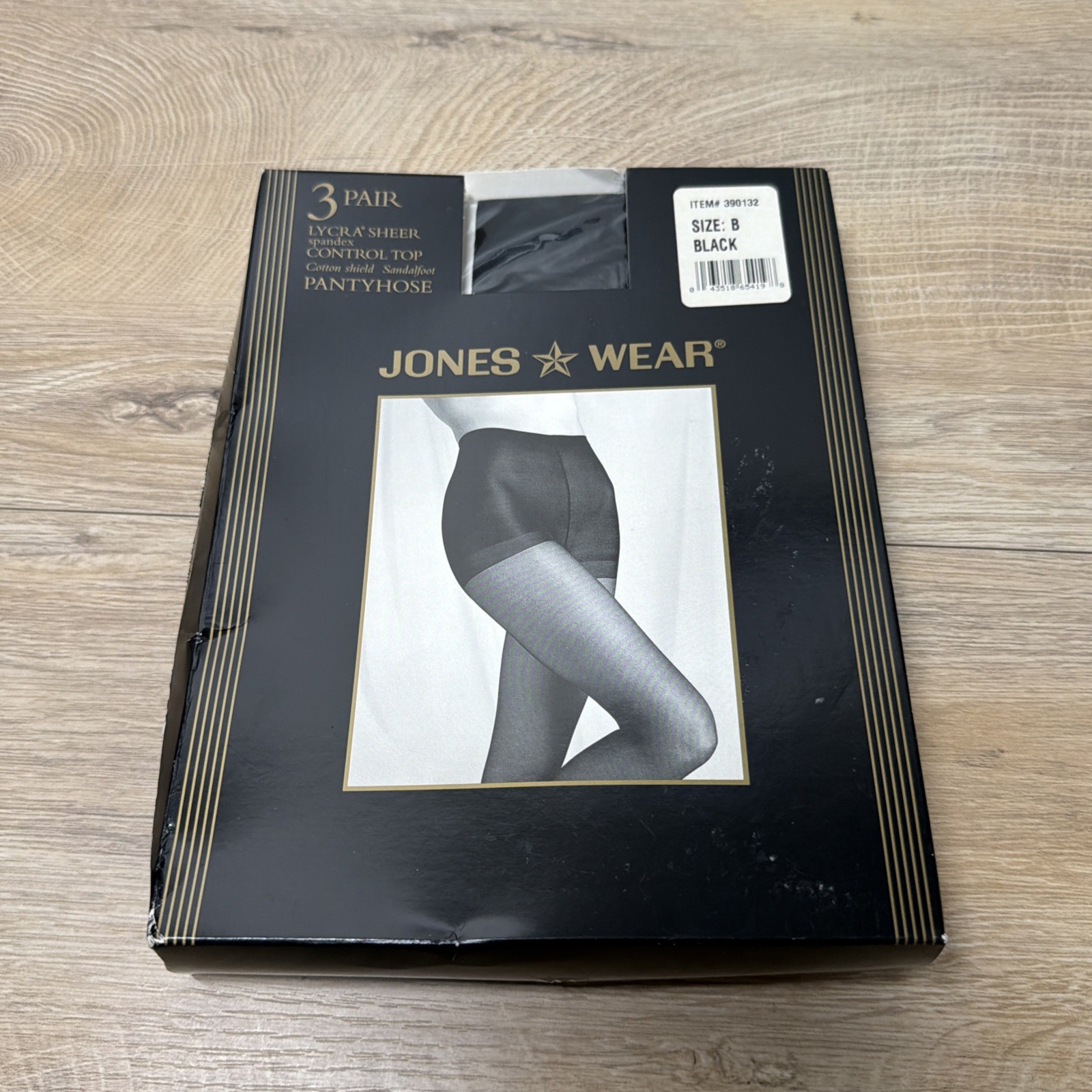 Vintage Jones Wear Pantyhose Size B Black Lycra Sheer Control Top 3 Pair New