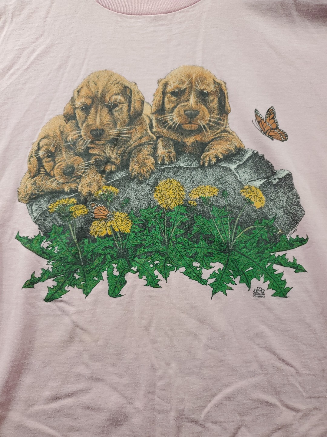 VTG Screen Stars Best Puppy Dog Breed Single Stitch USA 50/50 T-Shirt L Pink