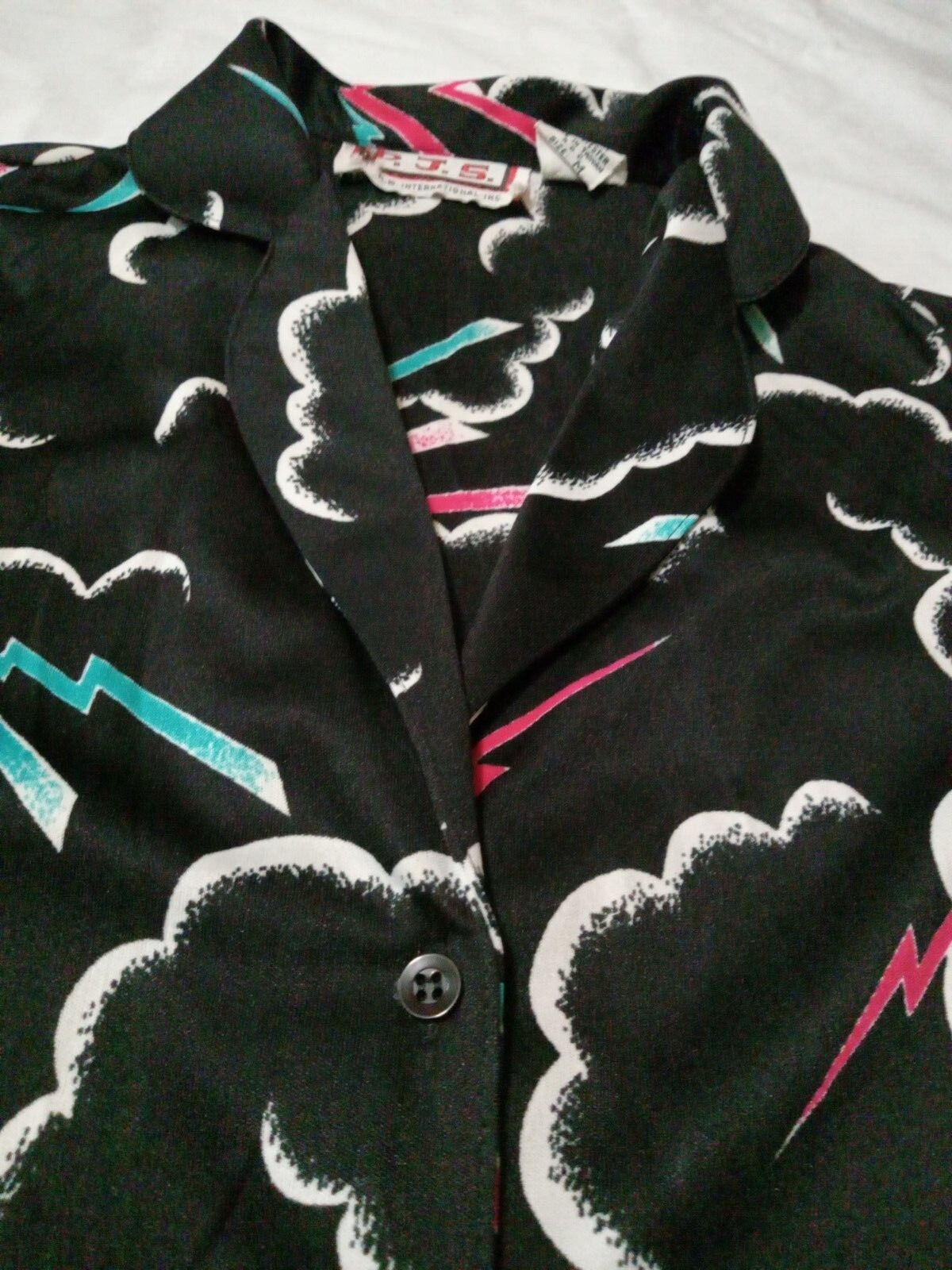 True Vintage Lightning Bolt Cloud Black Pink Turquoise White Abstract Poly Women