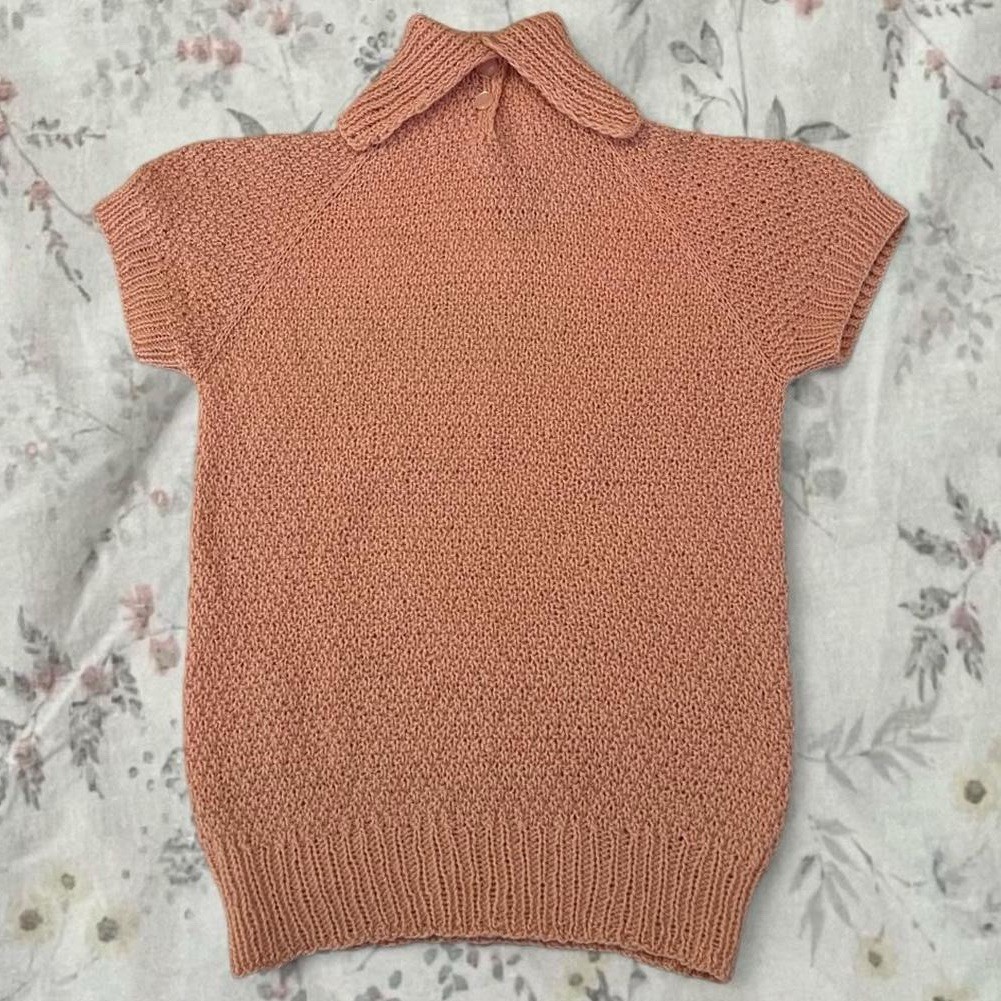 Vintage 50s Short Sleeve Knit Top High Neck Baby Pink Raglan Cap Sleeve Sweater