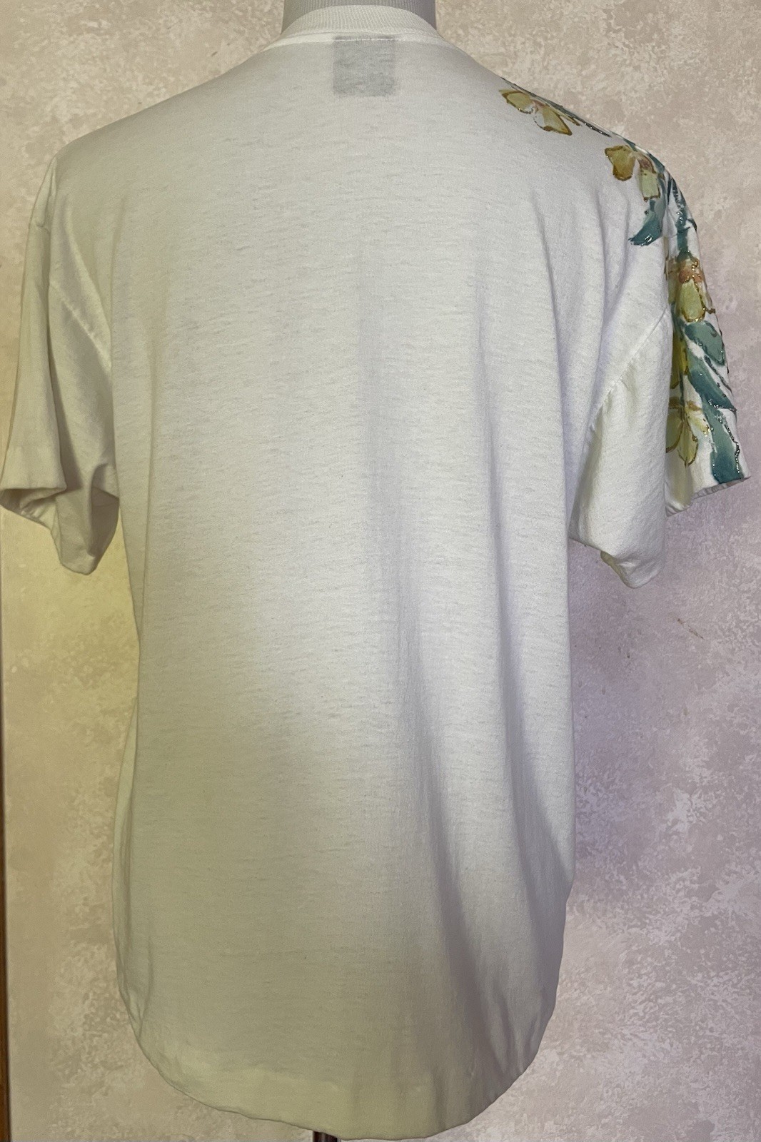 Vintage 90s Floral T Shirt Tee Womens Sz L Yellow Green Single Stitched USA Made