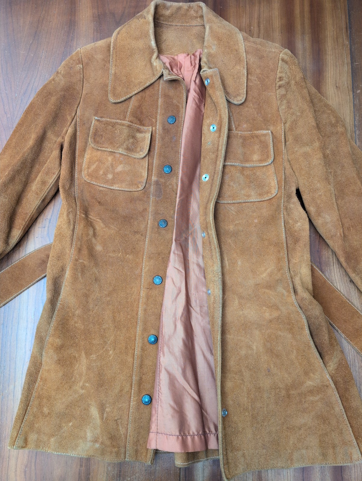Vintage Tan Suede Hippy Boho Western Gothic Belted Safari Jacket 70s Women S