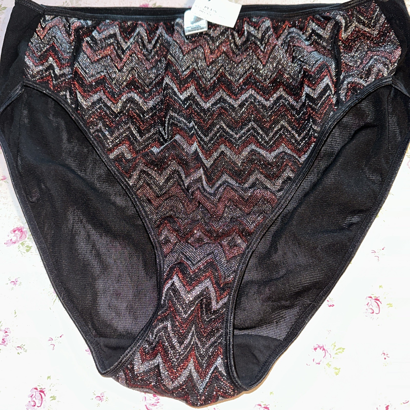 Vtg Panties Lame Silver Red Black Fashion Bug High Cut Leg 9 1X Nylon Metallic