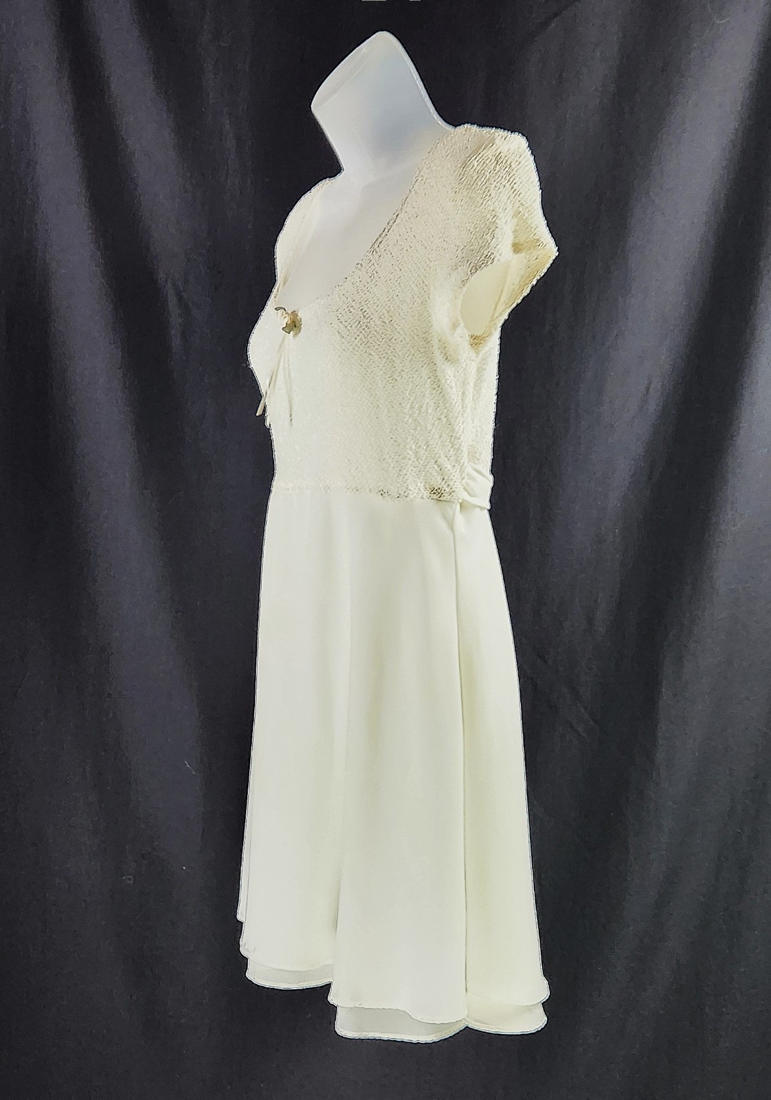 Vintage 70s high waist mico Mini Dress w/ slip ~XS~ Bow flowers Boho Wedding USA