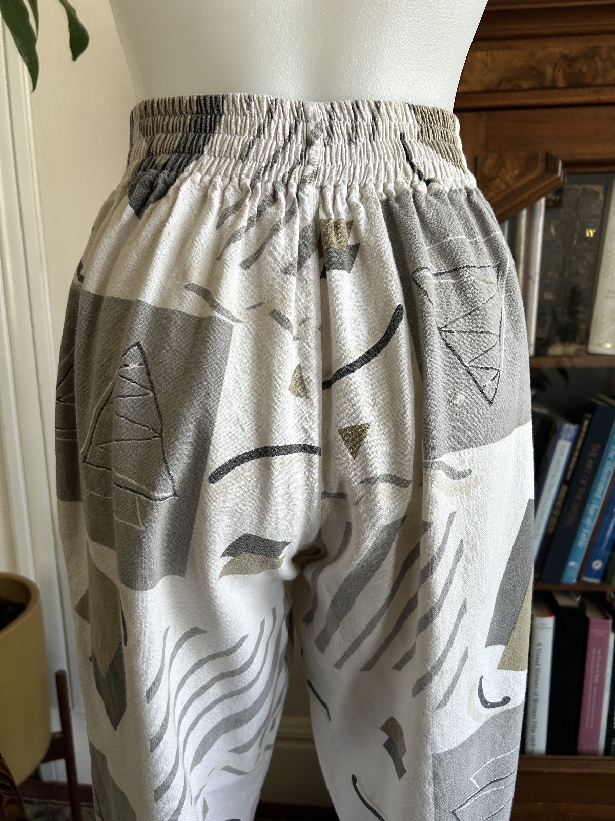 Vintage 1980s Abstract Neutral Printed Wide Leg Pants Memphis ZUBAZ Style Sm