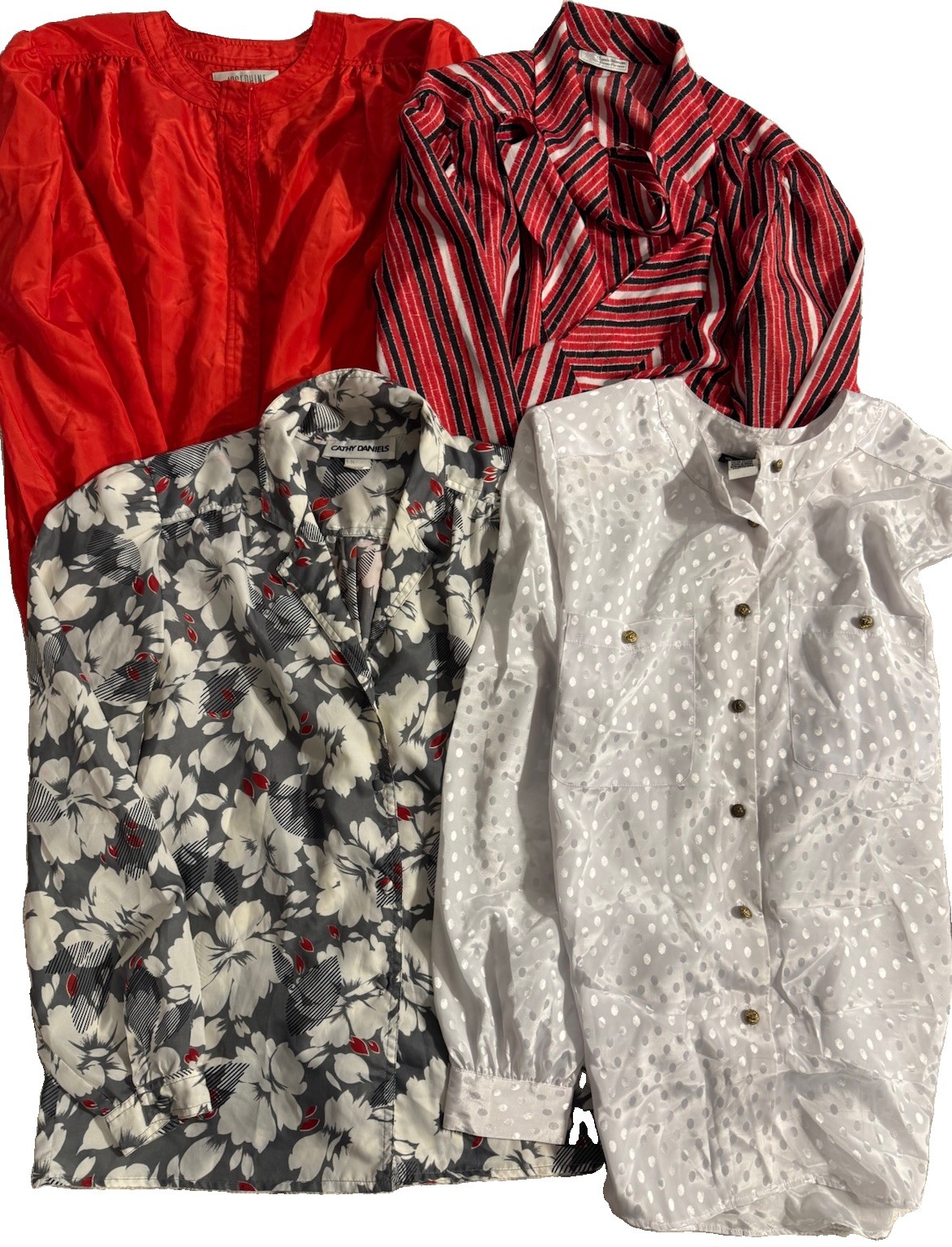 Vintage Lot Of 4 Satin Long Sleeve Blouses Red White Gray Black Button Up Size L
