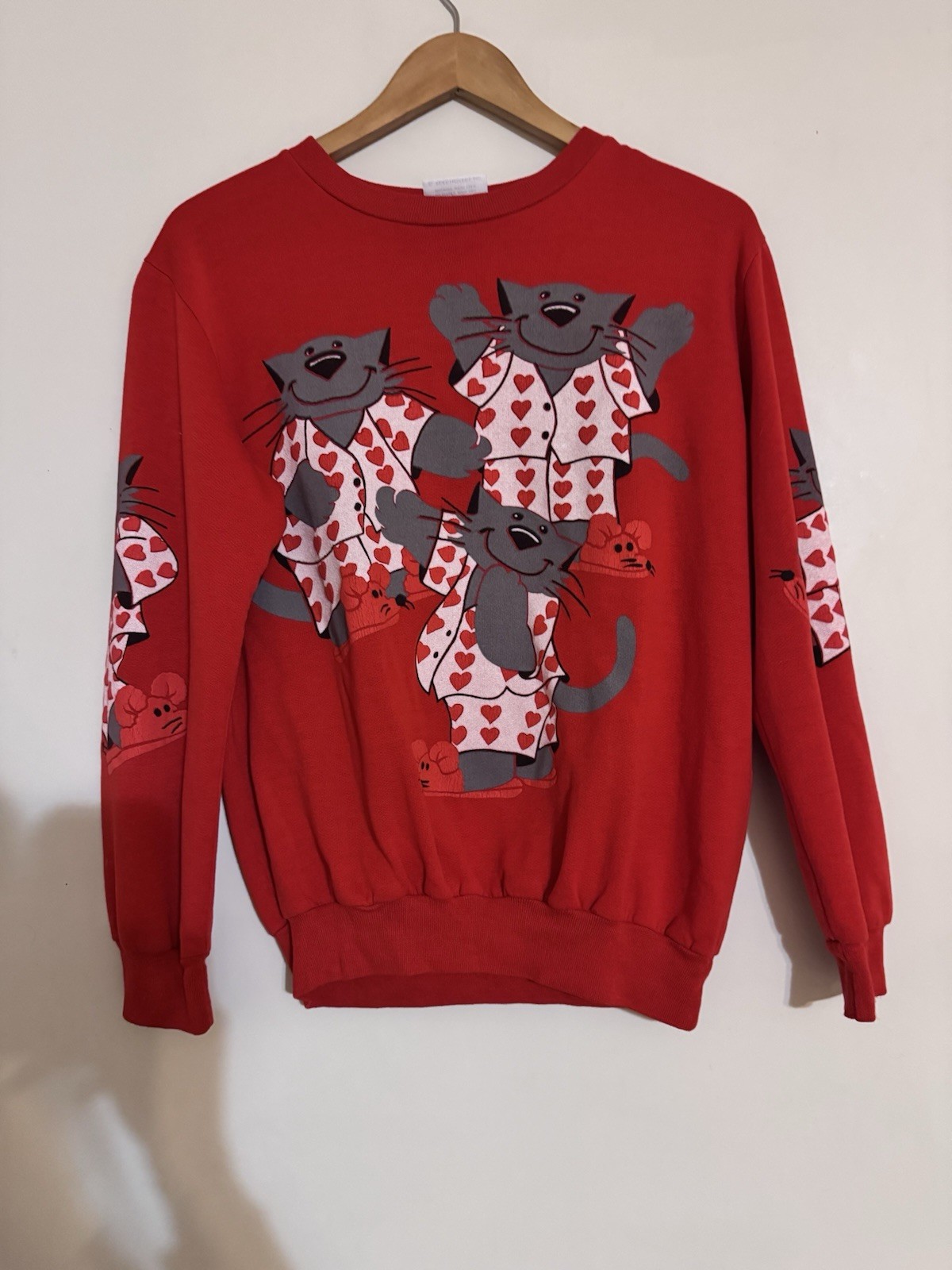 Vintage Cat And Mouse Sweatshirt Cats In Pajamas Scarab Nineties S 80s 90s Red