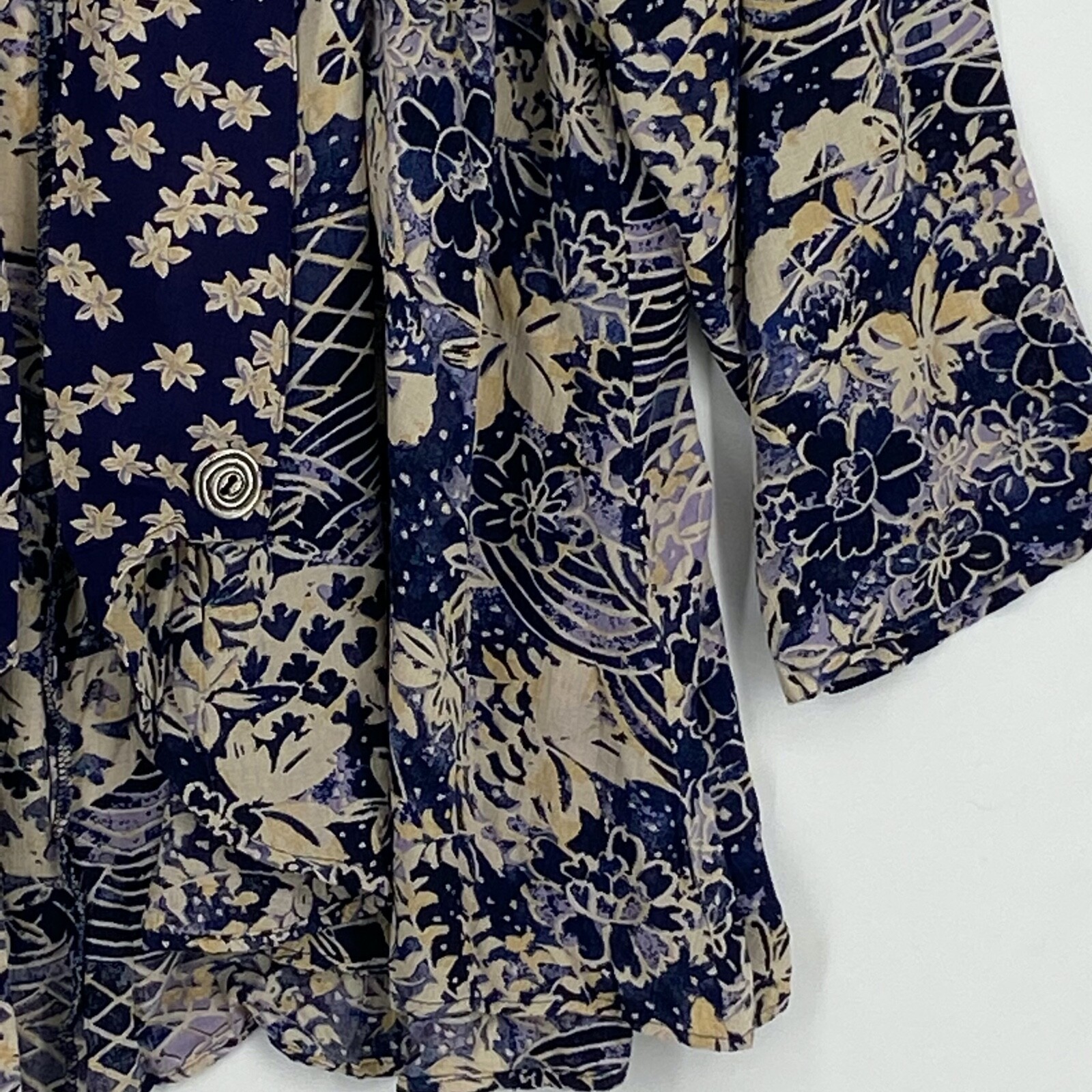 Kathryn Deene Women 14 16 Blazer Jacket Navy Beige Floral 100% Rayon USA Vintage