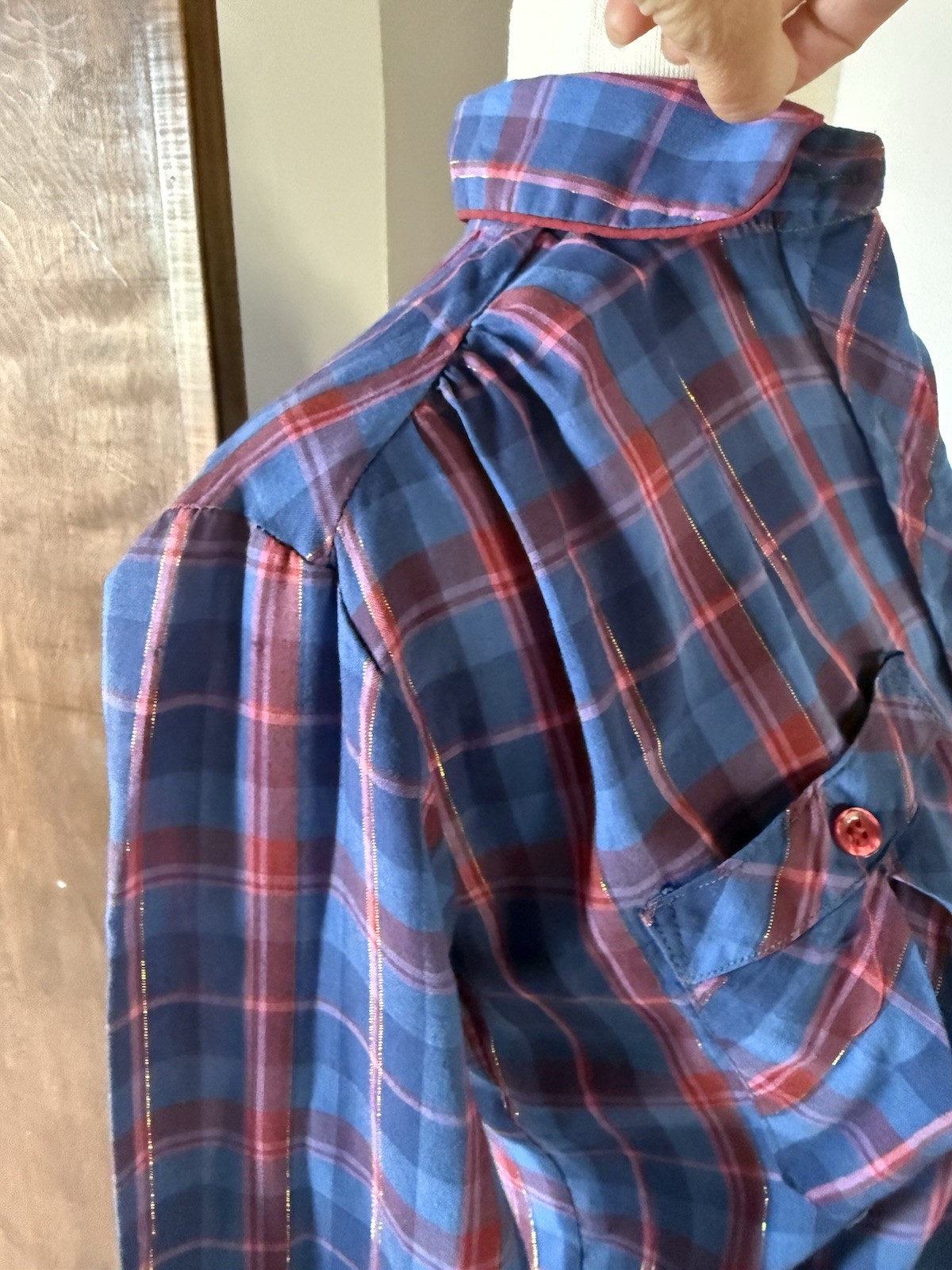 Vintage 70s/80s Button Up Blouse Plaid Size 32/small