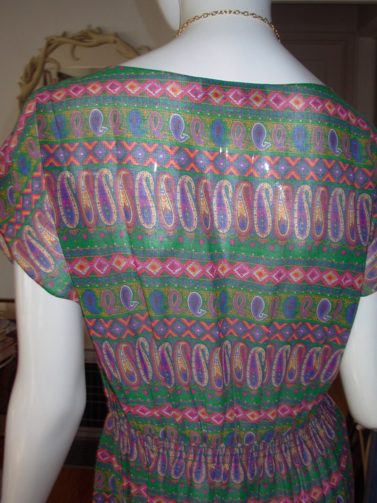 Vtg 70s 80s EDITH STRAUSS Dress M Patchwork PAISLEY Print Secretary Boho Peasant