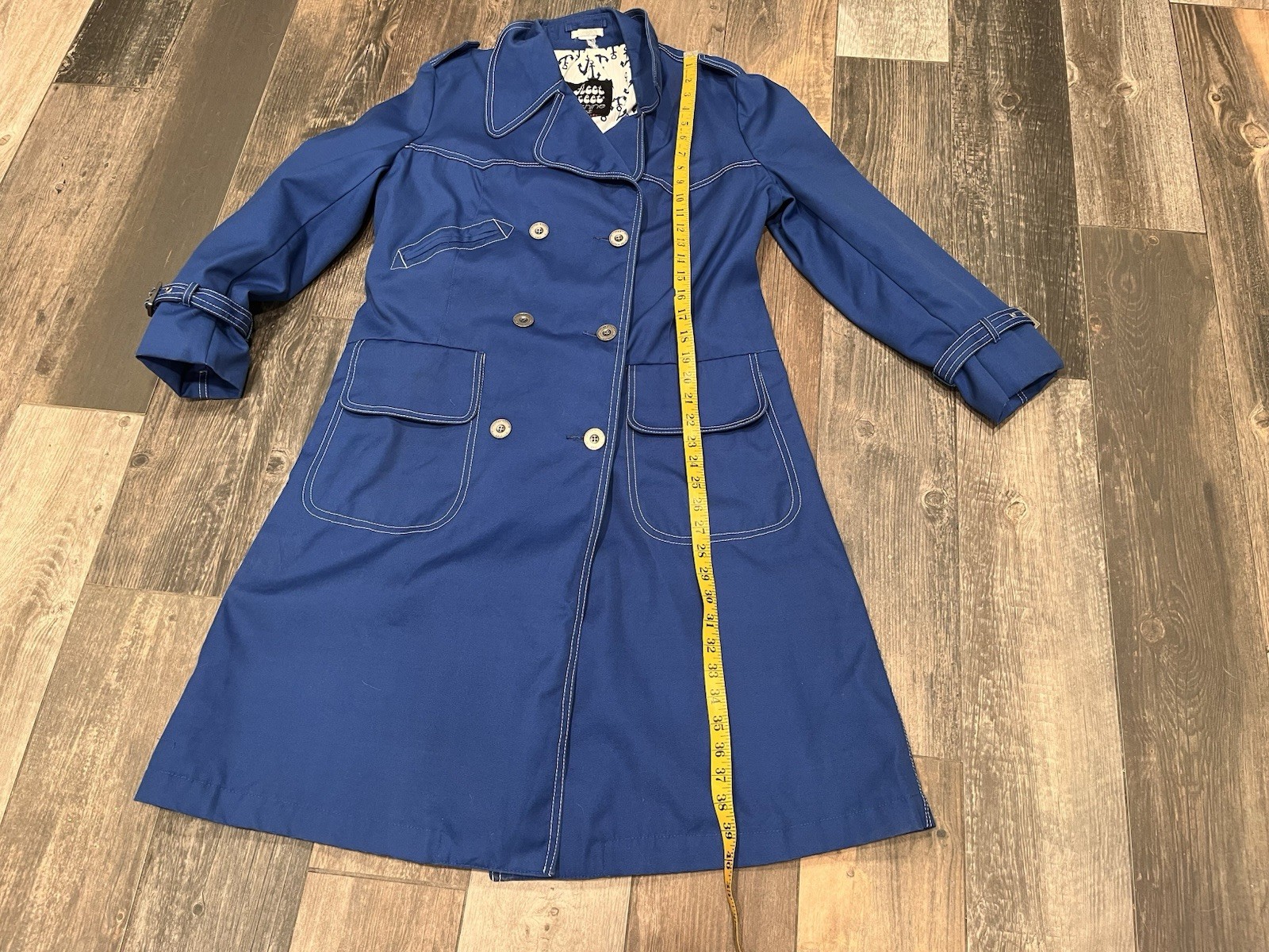 Vintage MOD Fleet Street Rain/Shine TRENCH Coat Sz 16 Water Repel 60’s 70’s Blue