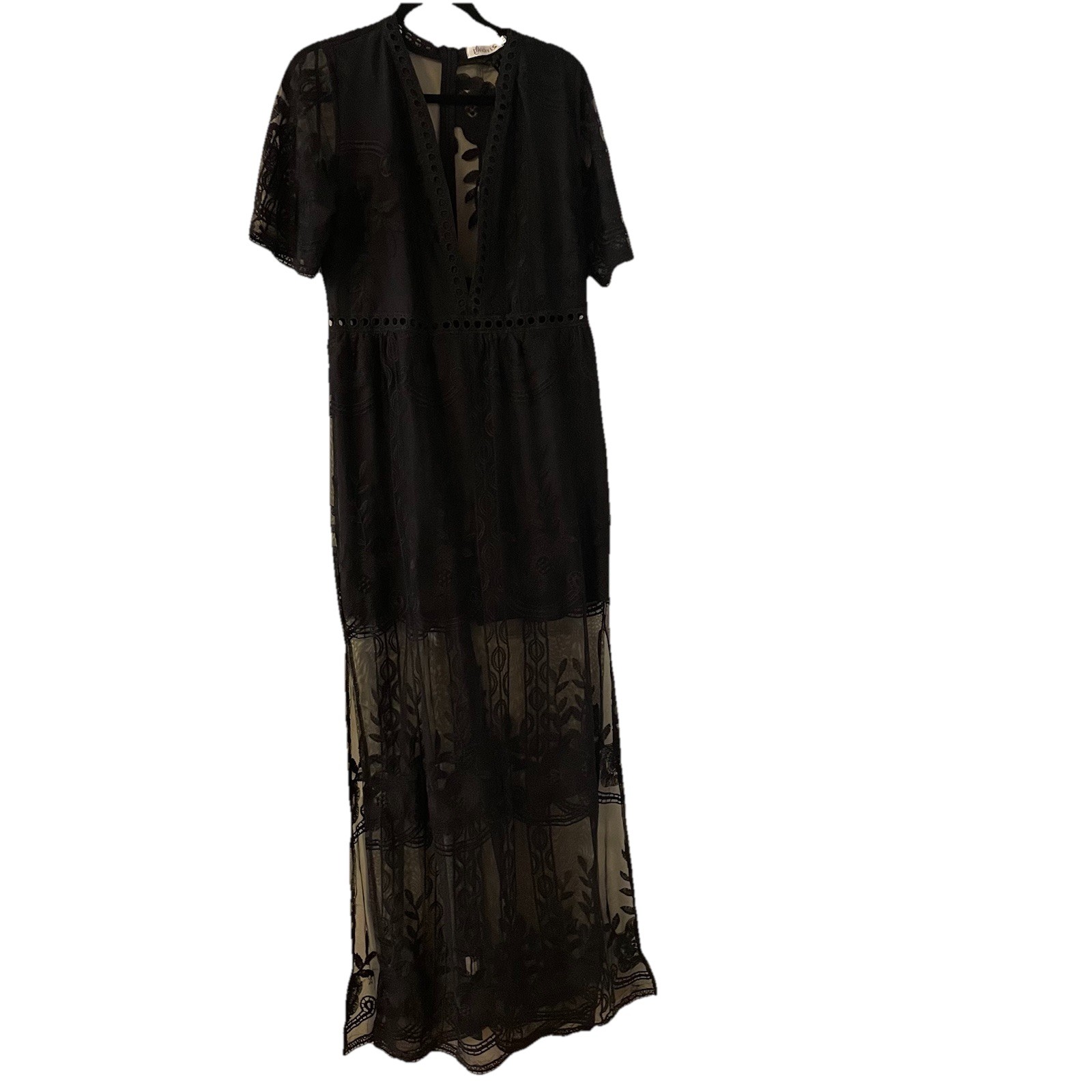 Women’s Black Lace Maxi Dress Sz XL Wedding Formal Event Whimsigoth Details
