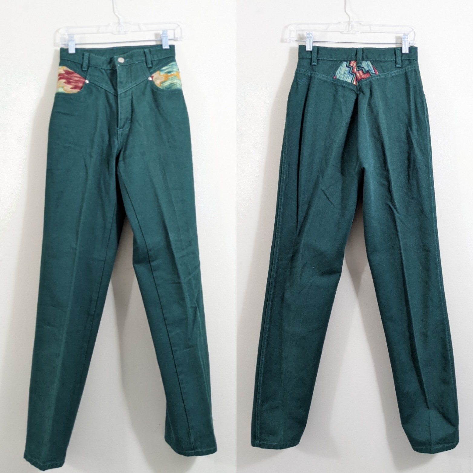 Green Denim Roper Jeans – High waisted 90s Vintage Country Western – southwest
