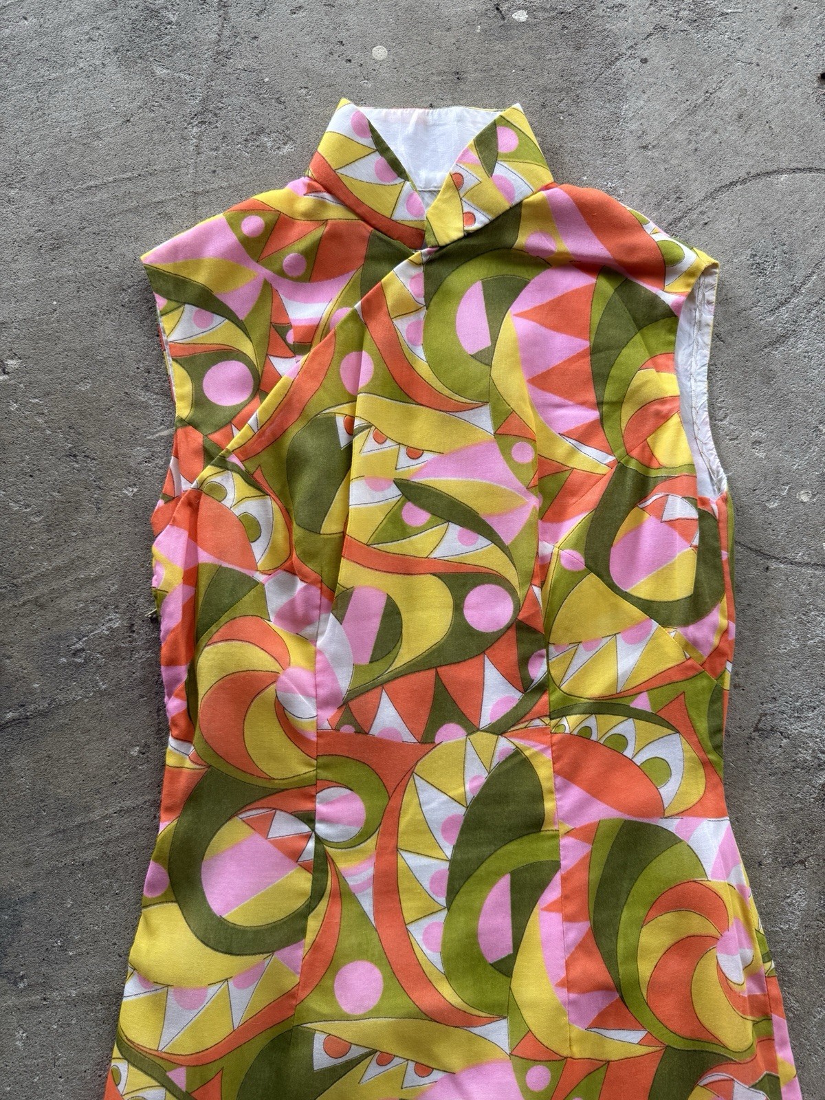 Vtg 70’s Boho Hippie Handmade Mod Retro Bold Floral Maxi Dress