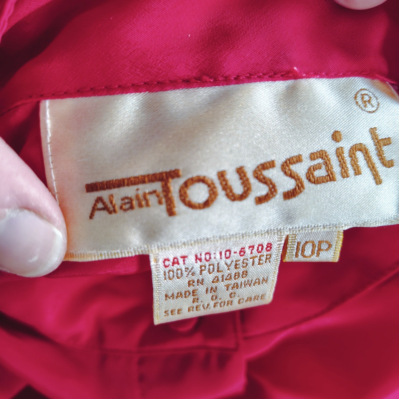 Alain Toussaint Vintage 80s Red Belted Midi Dress Mock Neck Shoulder Pads 10P